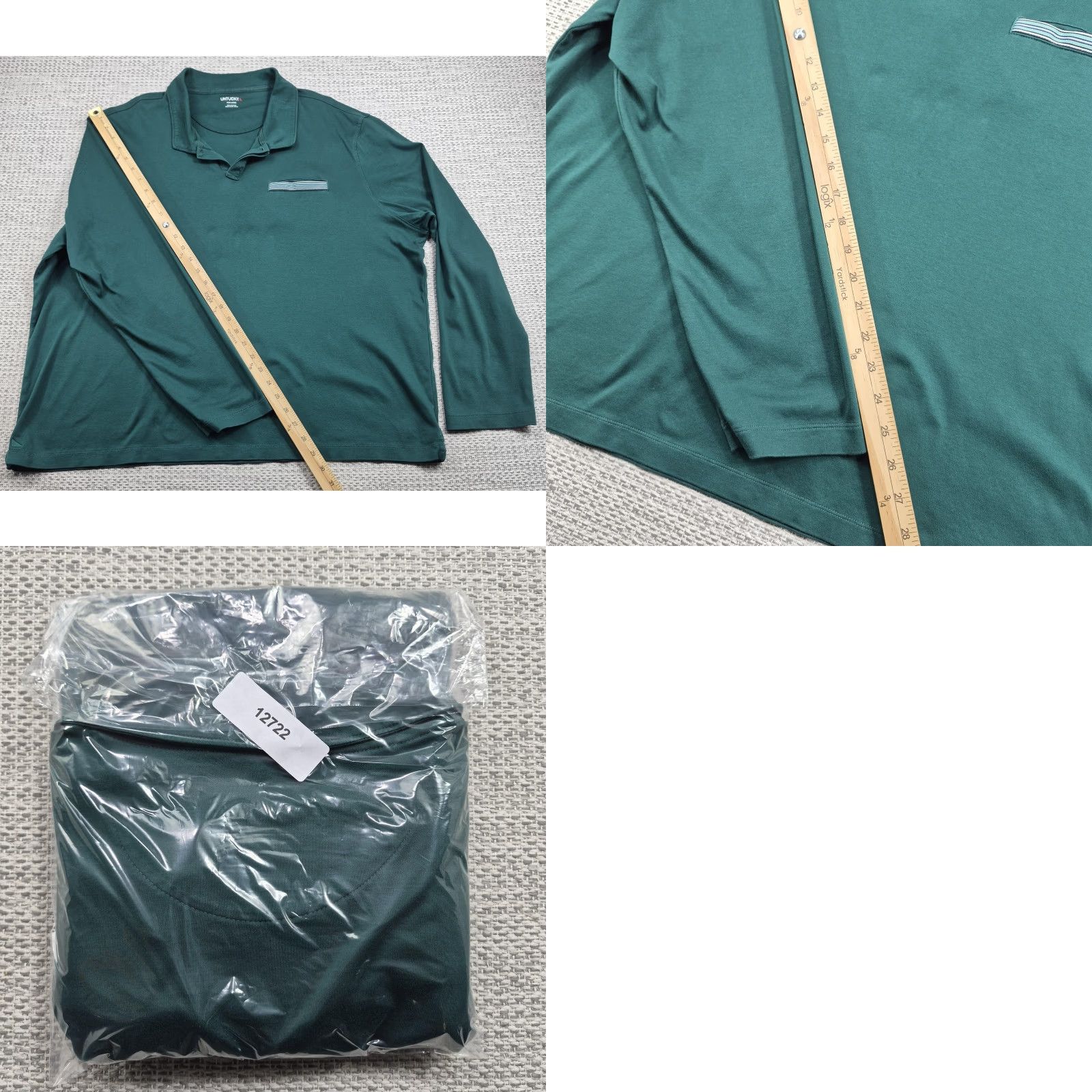 UNTUCKit UNTUCKit Polo Shirt Mens 3XL Green LS Damaschino Pocket Long Sleeve Cotton Knit Shirt Size US XXL / EU 58 / 5 - 9 Thumbnail
