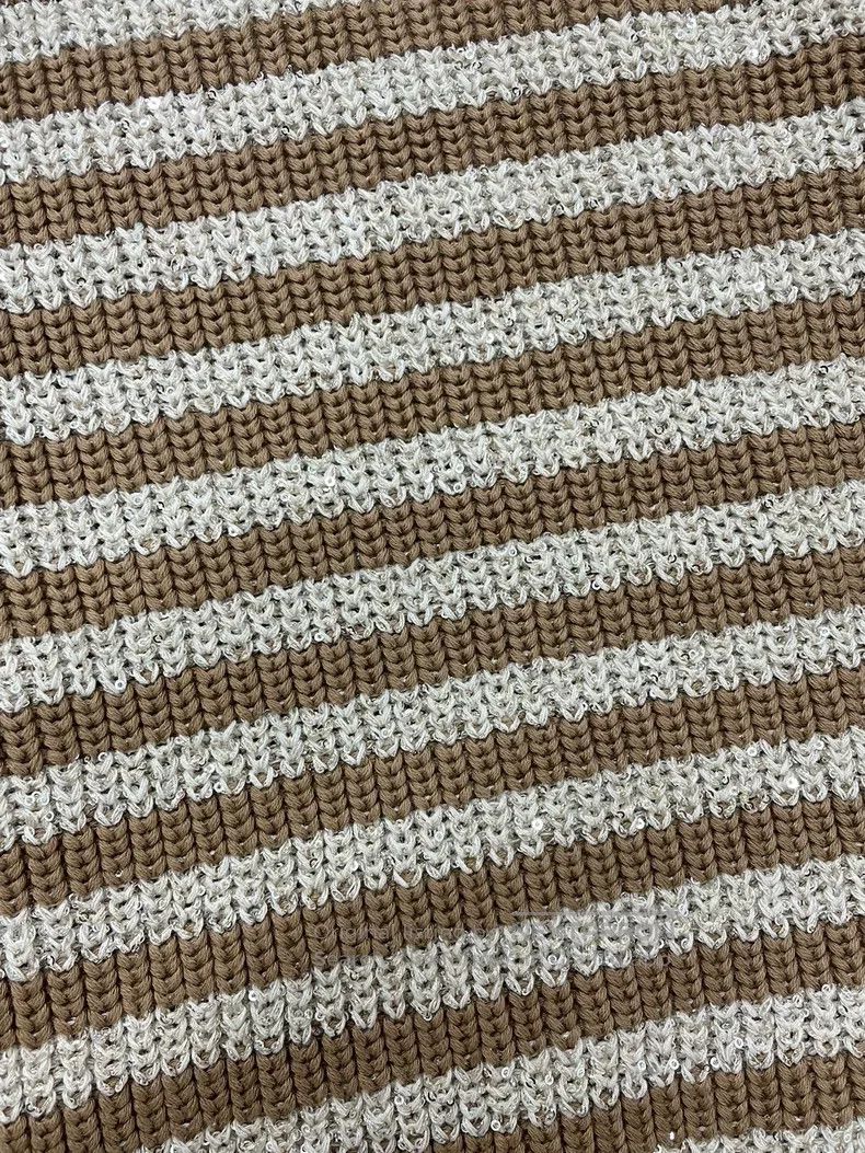 Brunello Cucinelli Brunello Cucinelli Caramel and White Striped Sequin Knit S Size 3XL / US 20-22 - 2 Thumbnail