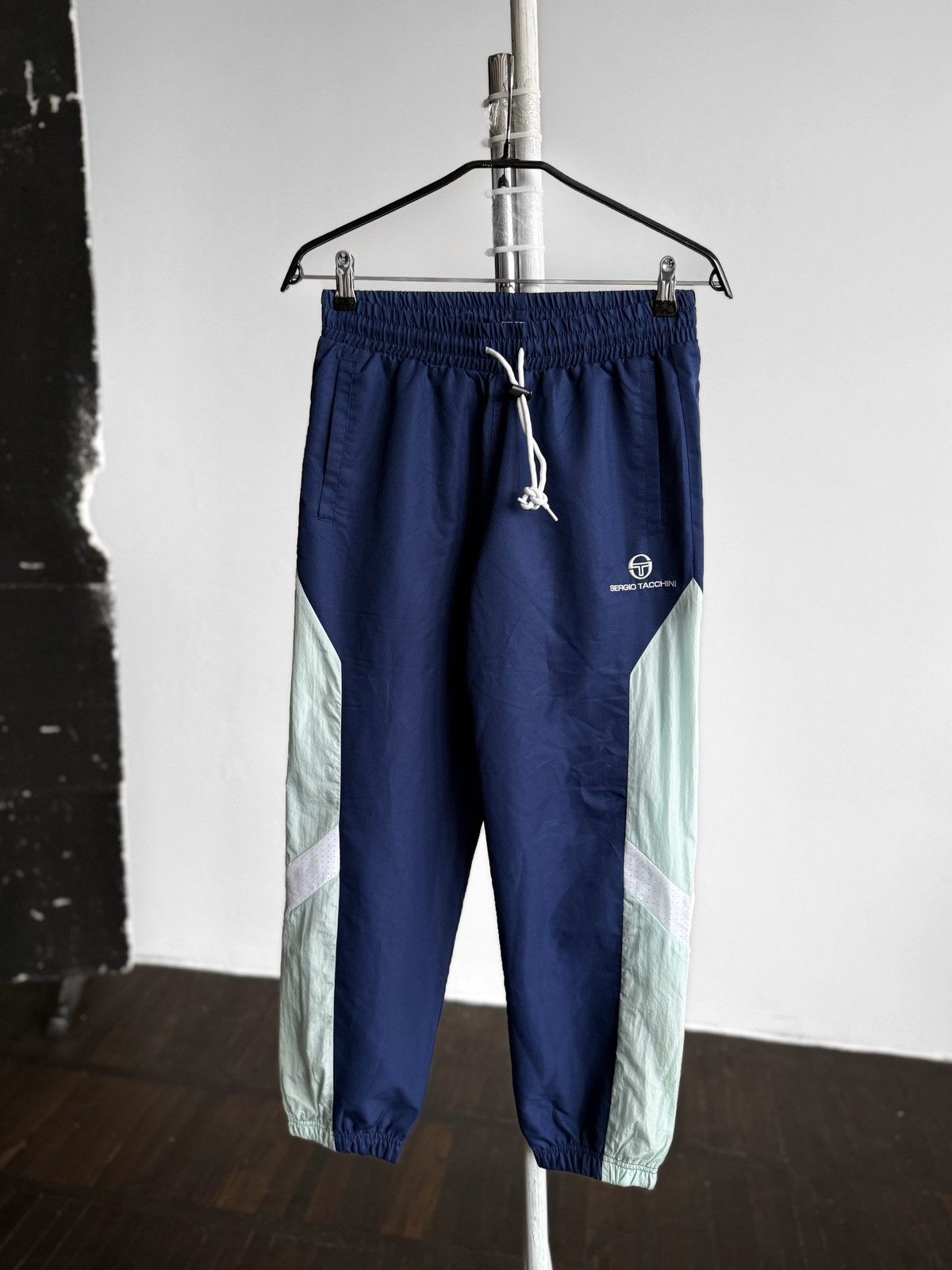 Sergio Tacchini Sergio Tacchini Mens Track Pants Blue Green Joggers Retro Size US 31 - 1 Thumbnail