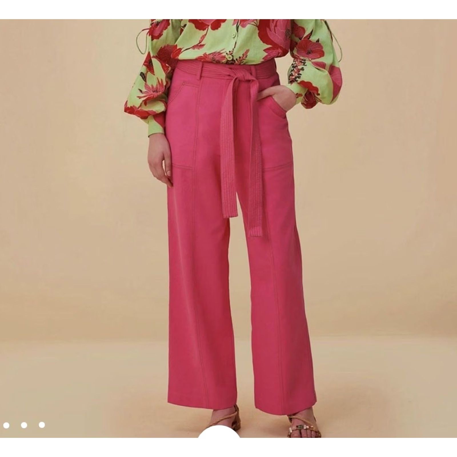 Farm Rio Farm Rio Pants Womens 25 Pink Wide Leg Belted High Rise Chino Twill Utility Pants Womens Pink Chino Wide-Leg Belted High Rise 25 Mens Womens Girls? Size 42" / US 20 - 2 Thumbnail
