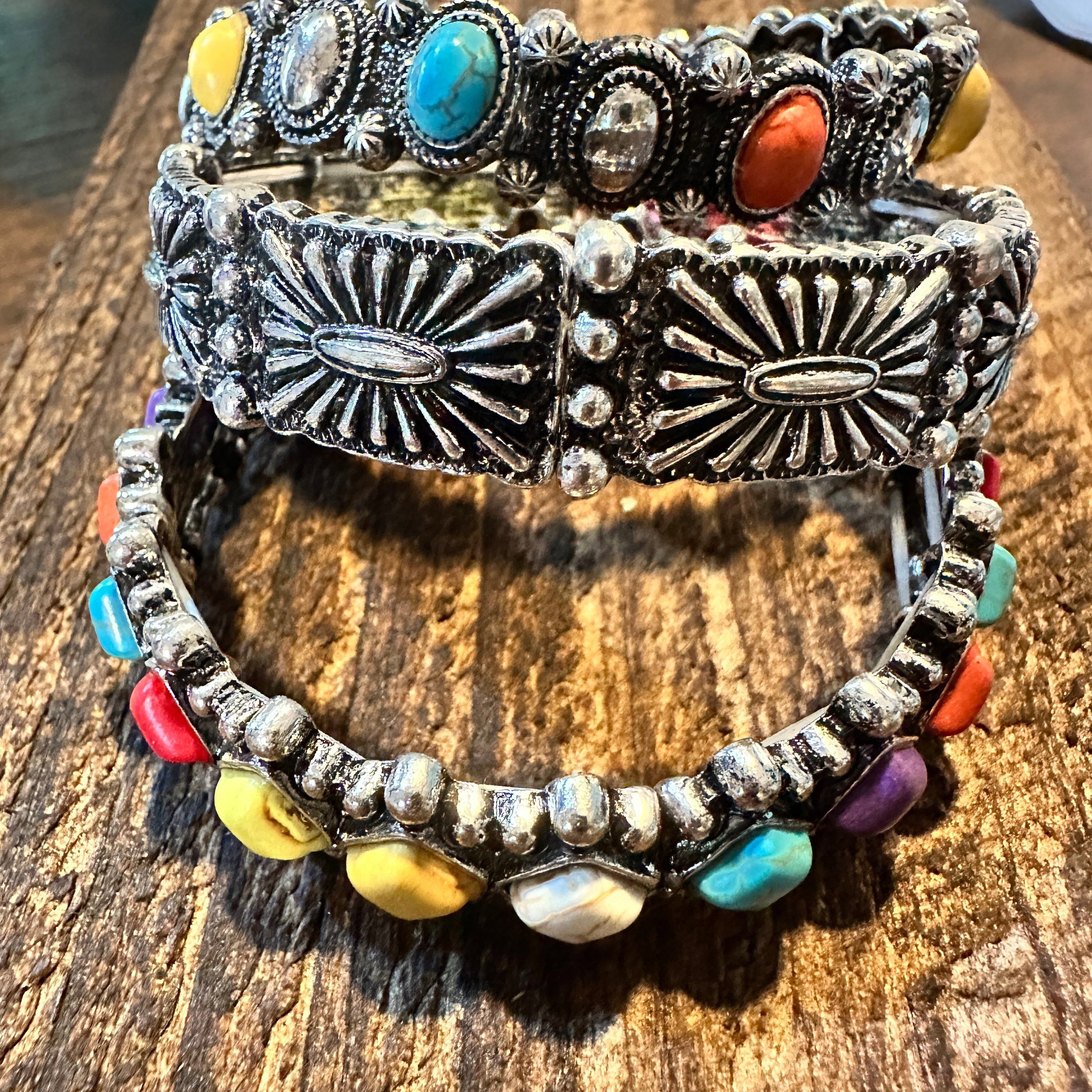 Other Boho Western Concho Bracelet, Navajo Pearl Beaded Stretch Cu Size ONE SIZE - 6 Thumbnail