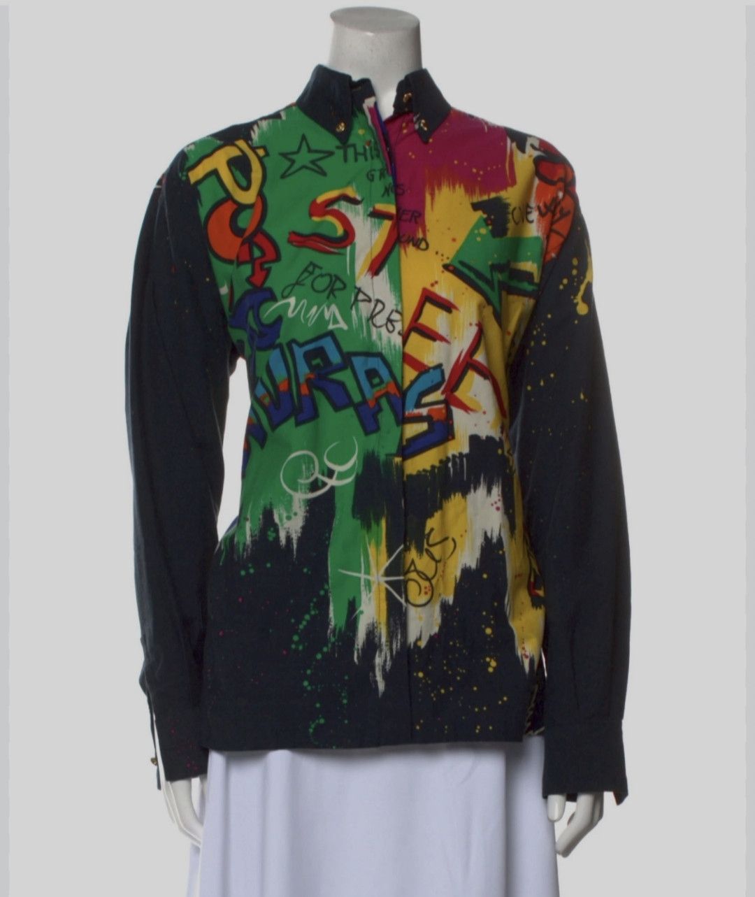 Versace × Versace Jeans Couture × Vintage Vintage Versace Graffiti Unisex Silk Shirt Size US M / EU 48-50 / 2 - 1 Thumbnail
