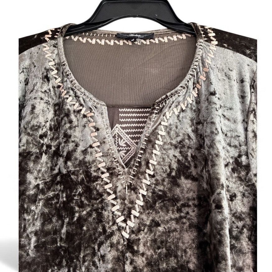 Other Andrée by Unit crushed velvet embroidered tunic blouse Size L / US 10 / IT 46 - 5 Thumbnail