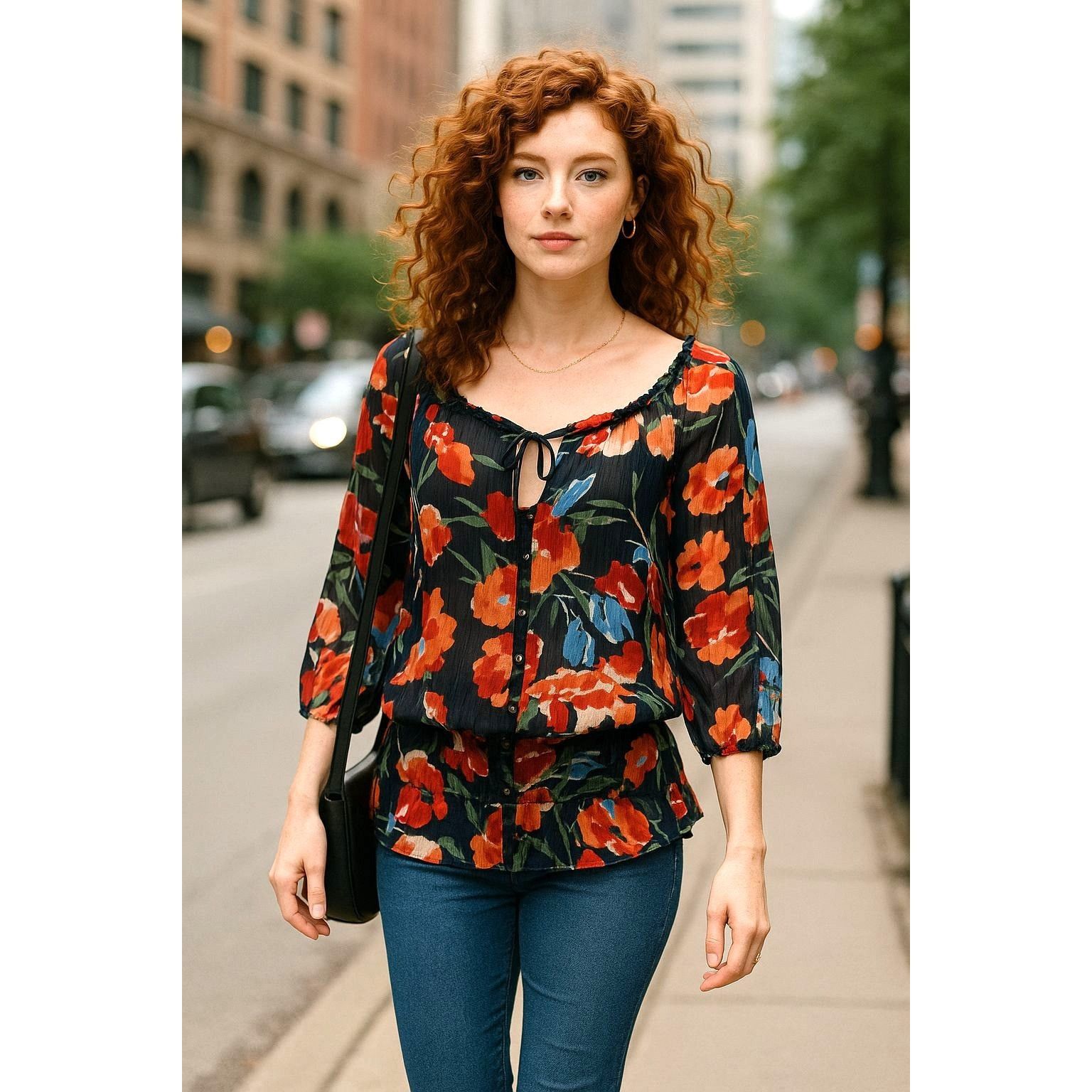 Abercrombie & Fitch Abercrombie Fitch Large Floral Peasant Sheer Boho Blouse Ruf Size L / US 10 / IT 46 - 1 Thumbnail