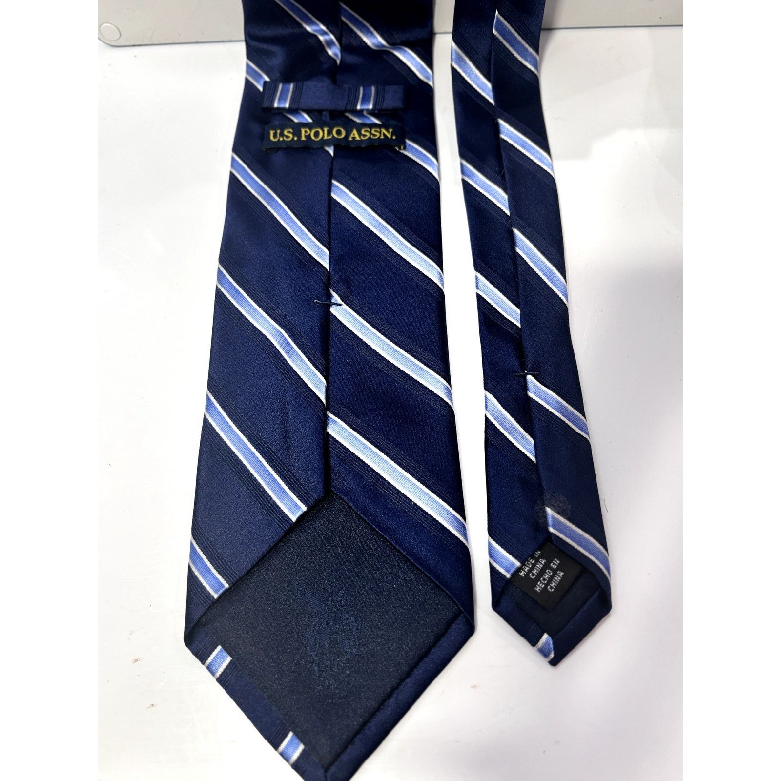 U.S. Polo Assn. U.S. POLO ASSN. Silk Navy White Light Blue Strip Neck Tie Size ONE SIZE - 5 Thumbnail