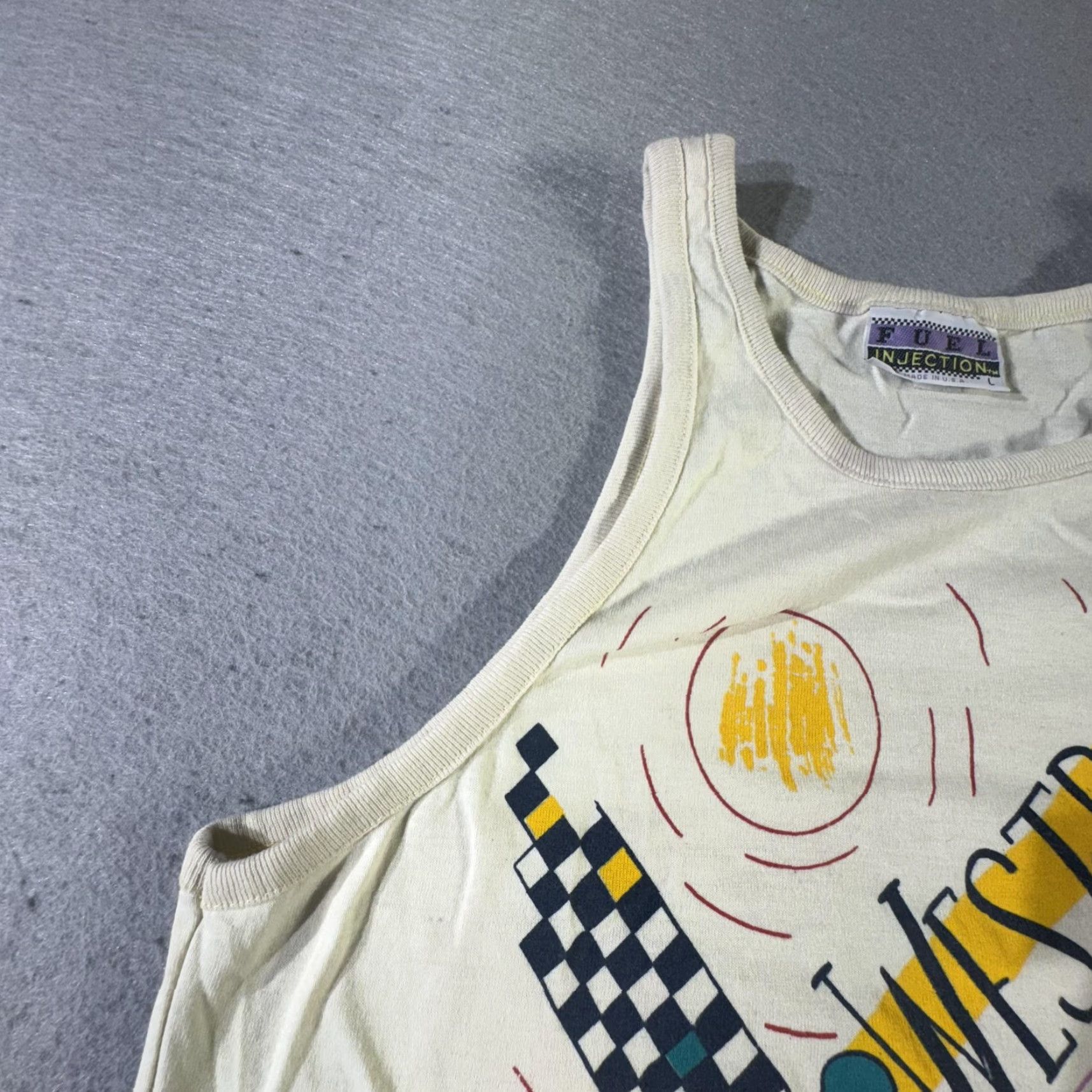Vintage VINTAGE Fuel Injection Men's Tank Top Large White Westport Sun Run 80s Graphic Sleeveless Summer Casual Size US L / EU 52-54 / 3 - 3 Thumbnail