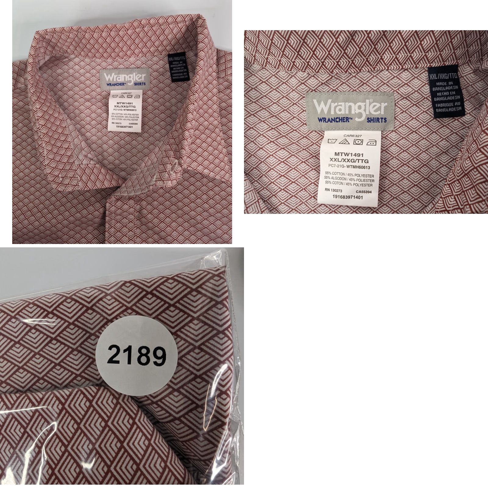 Wrangler VINTAGE Wrangler Wrancher Red Geometric Pearl Snap Western Long Sleeve Shirt Men’s 2XL Size US XXL / EU 58 / 5 - 8 Thumbnail