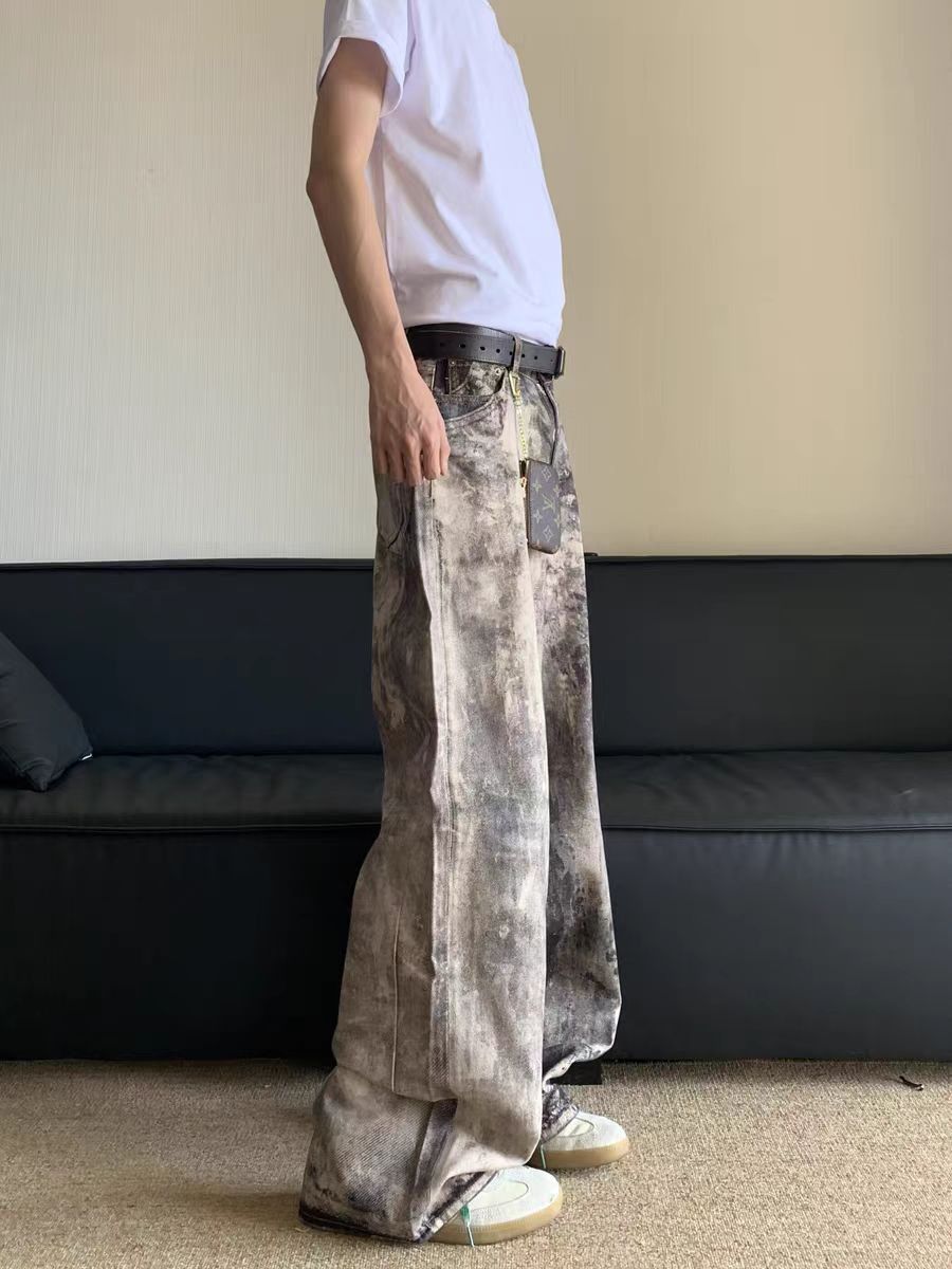 Japanese Brand × Jean Digital ink print distressed low-rise jeans Size US 32 / EU 48 - 2 Thumbnail