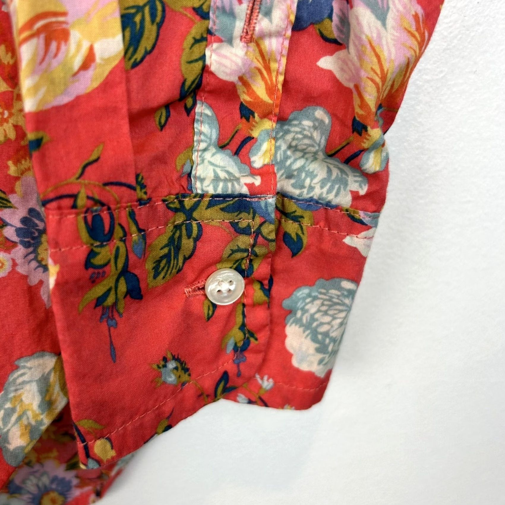 J.Crew J.CREW Blouse Shirt Womens 4 Regular Orange Boho Peasant Long Sleeve Button Mock Neck Lightweight Cotton Vintage No Size S / US 4 / IT 40 - 6 Thumbnail