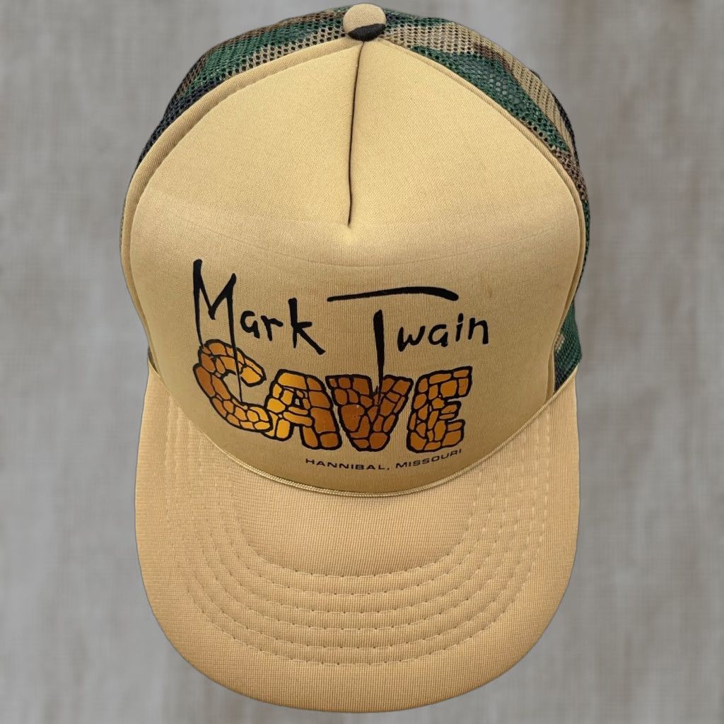 Vintage Vintage Mark Twain Cave Trucker Hat Cap SnapBack 90s Y2K Camo Brown Missouri Size ONE SIZE - 1 Thumbnail