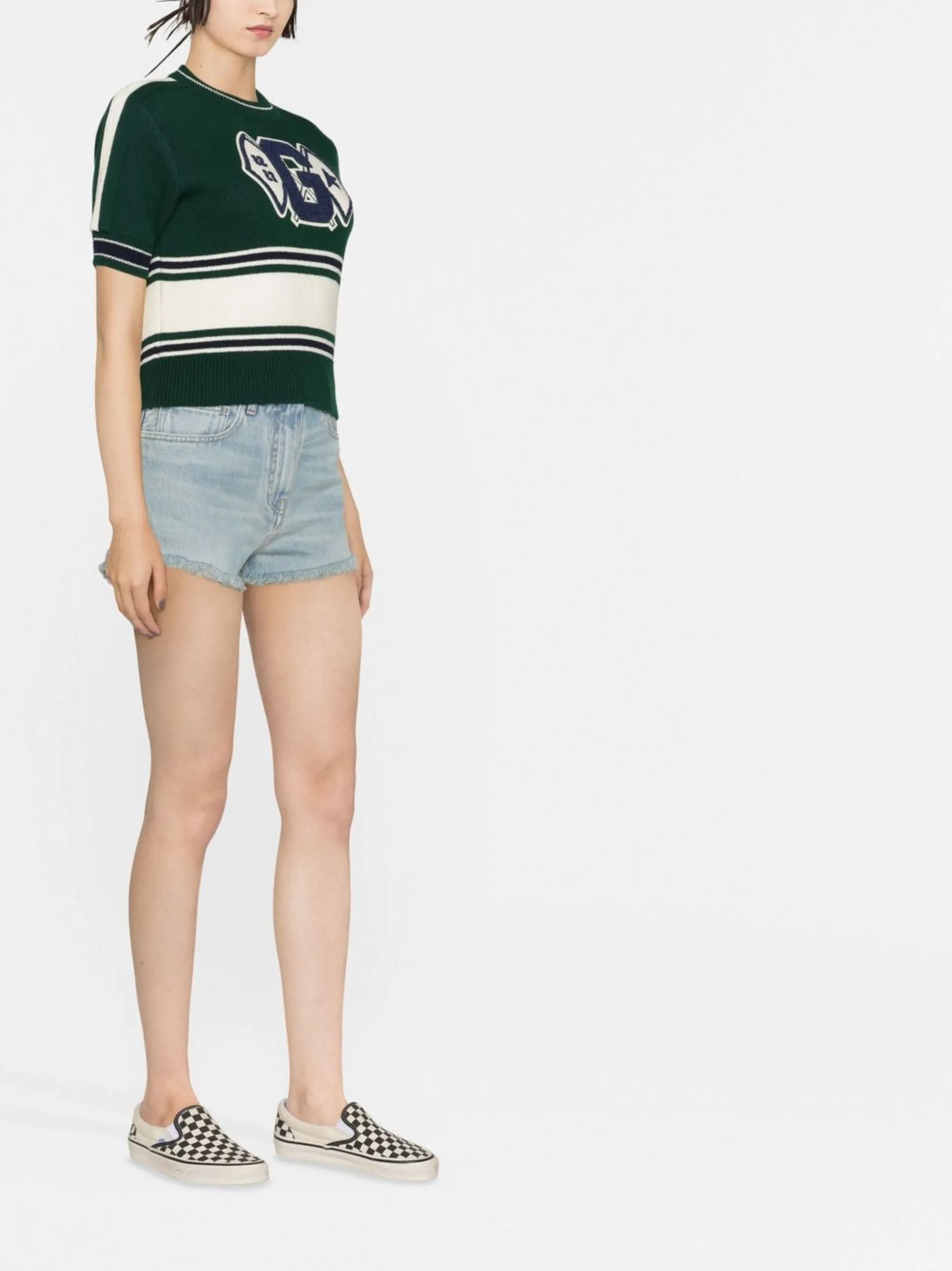 Golden Goose o1y0825 Crewneck Sweater in Emerald Green/White Size L / US 10 / IT 46 - 3 Thumbnail