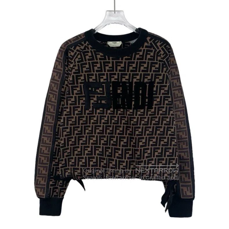 Fendi Fendi Black and Brown Logo Letter Full Print Cotton Crewne Size S / US 4 / IT 40 - 1 Thumbnail