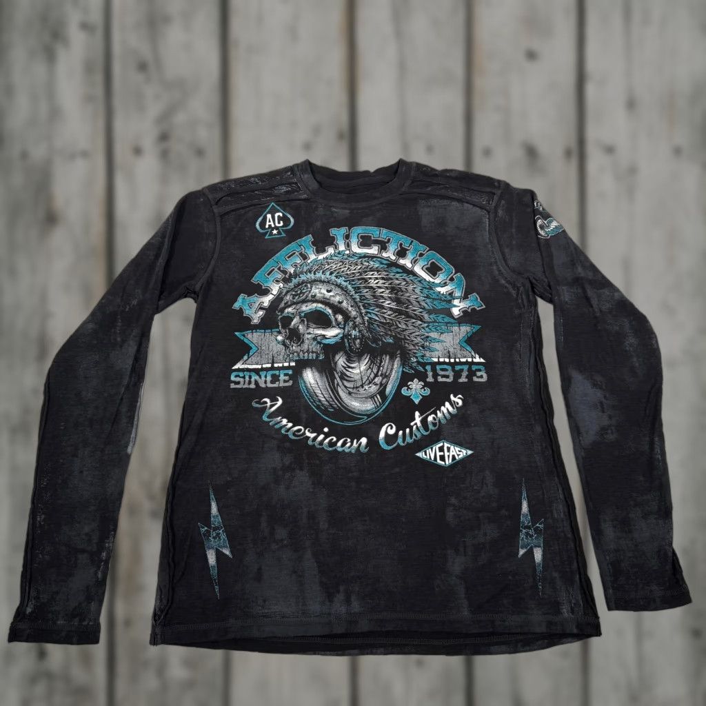Affliction VINTAGE Affliction Shirt Mens L Black Skull Racing Long Sleeve Cross AOP Y2K Size US L / EU 52-54 / 3 - 1 Thumbnail