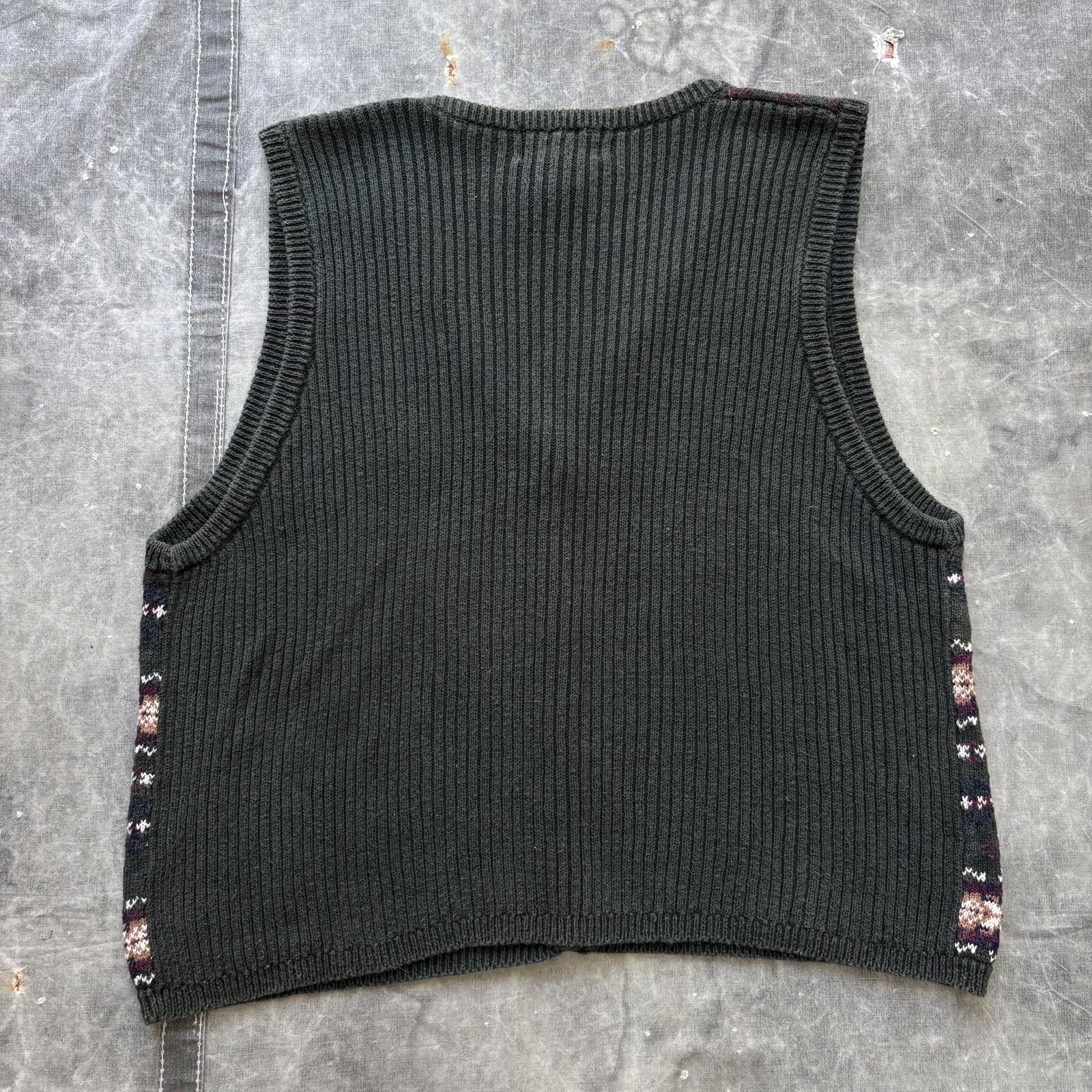 Vintage Vintage 90s Moss Green Fair Isle Knit Sweater Vest Cardigan Size XL / US 12-14 / IT 48-50 - 4 Thumbnail