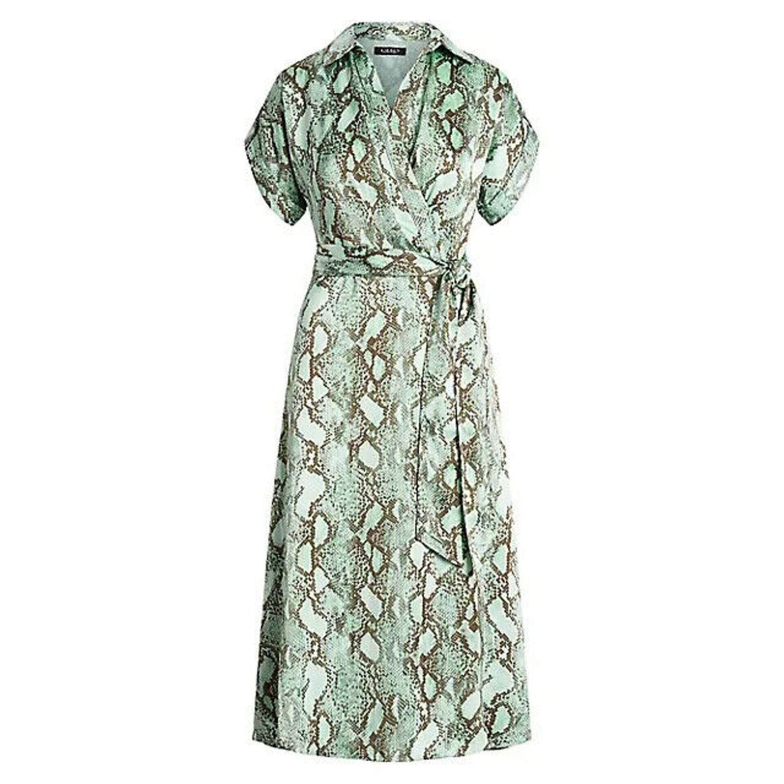 Lauren Ralph Lauren RALPH LAUREN - MINT GREEN SNAKE PRINT SILKY MIDI DRESS SZ 2 Size XS / US 0-2 / IT 36-38 - 6 Thumbnail