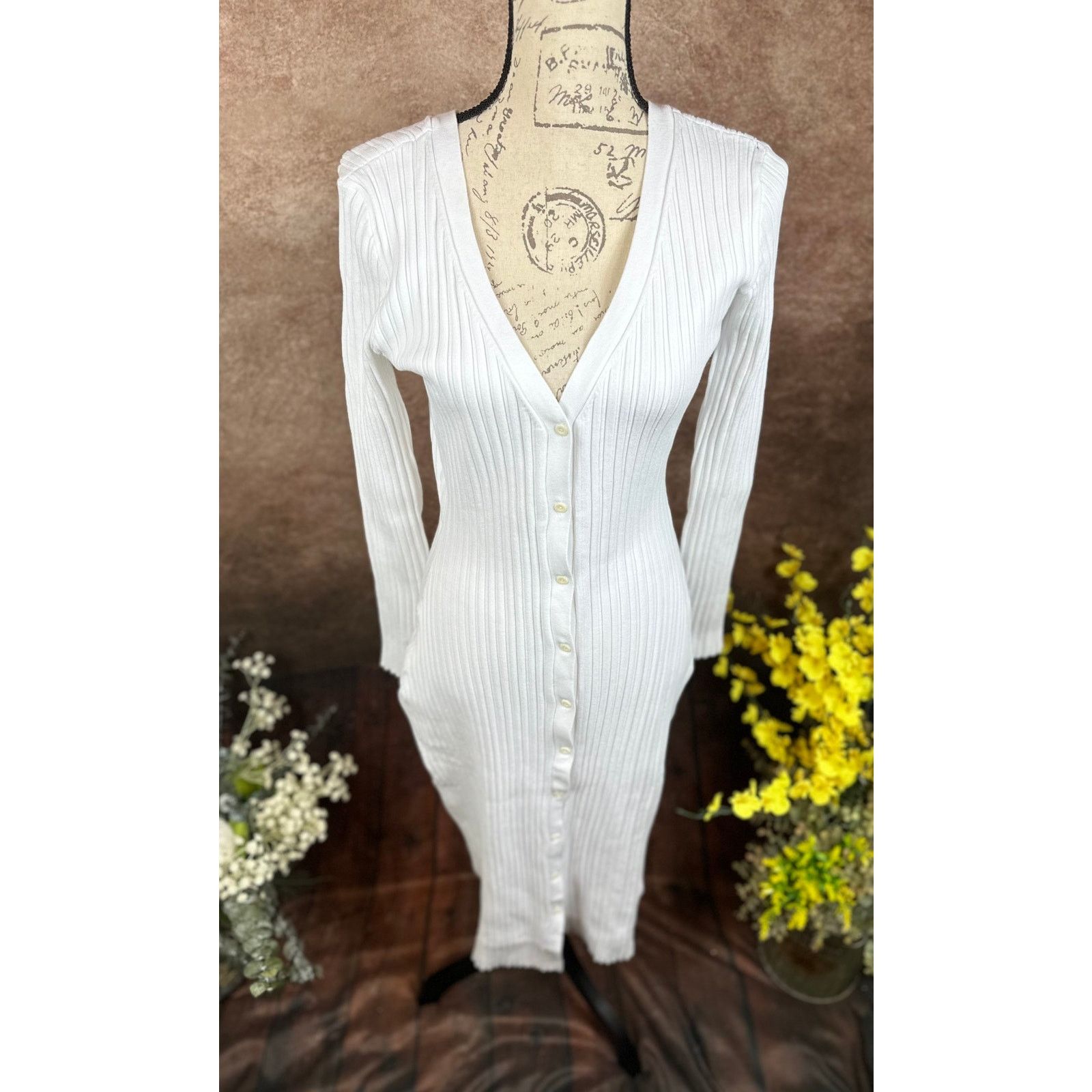 Other LITA By Ciara Rib Cardigan Button Front Midi Dress White M Size M / US 6-8 / IT 42-44 - 9 Thumbnail