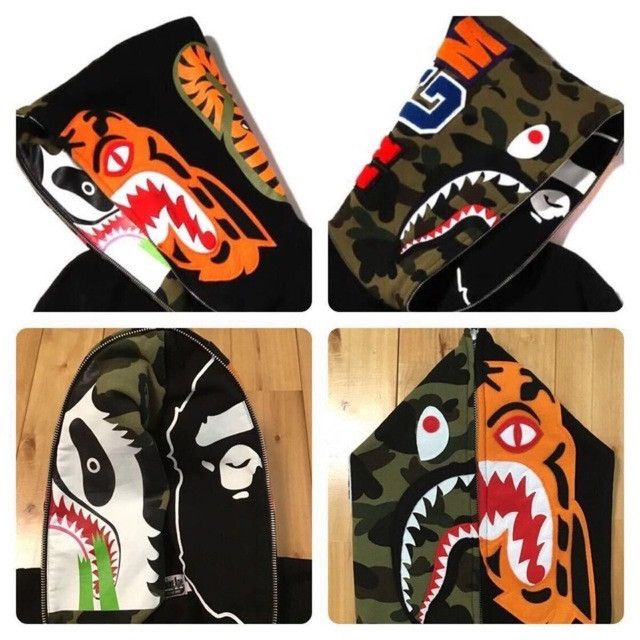 Bape BAPE CAMO Crazy Face Tiger Shark Full Zip Hoodie Navy APE Size US L / EU 52-54 / 3 - 2 Thumbnail