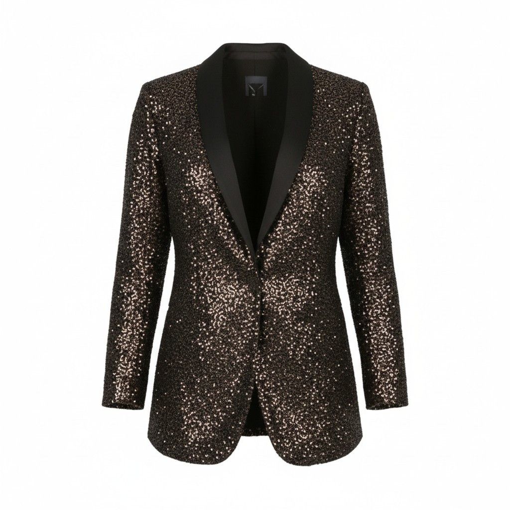 Max Mara EU46 Brown Glitter Shawl Lapel Single Blazer 88691 Size XXL / US 16-18 / IT 52-54 - 1 Thumbnail