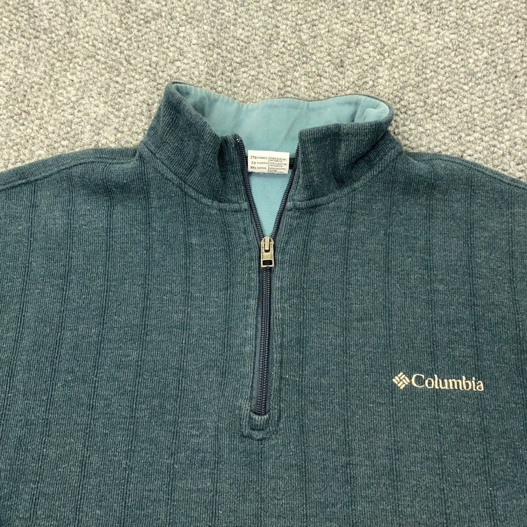 Vintage Columbia Mens Sweater 2XL Blue 1/4 Zip Pullover Long Sleeve Embroidered Knit Mock Neck Casual Business Winter Fall Spring Size US XXL / EU 58 / 5 - 3 Thumbnail