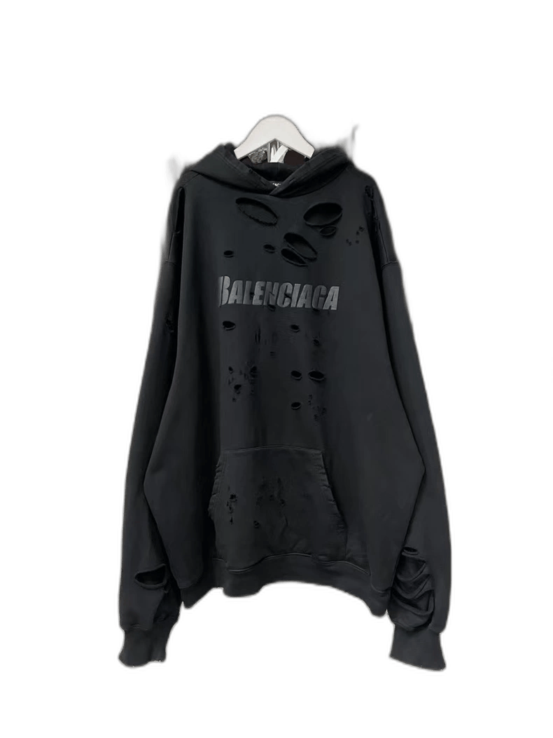 Balenciaga Black Distressed Hoodie Sweatshirt