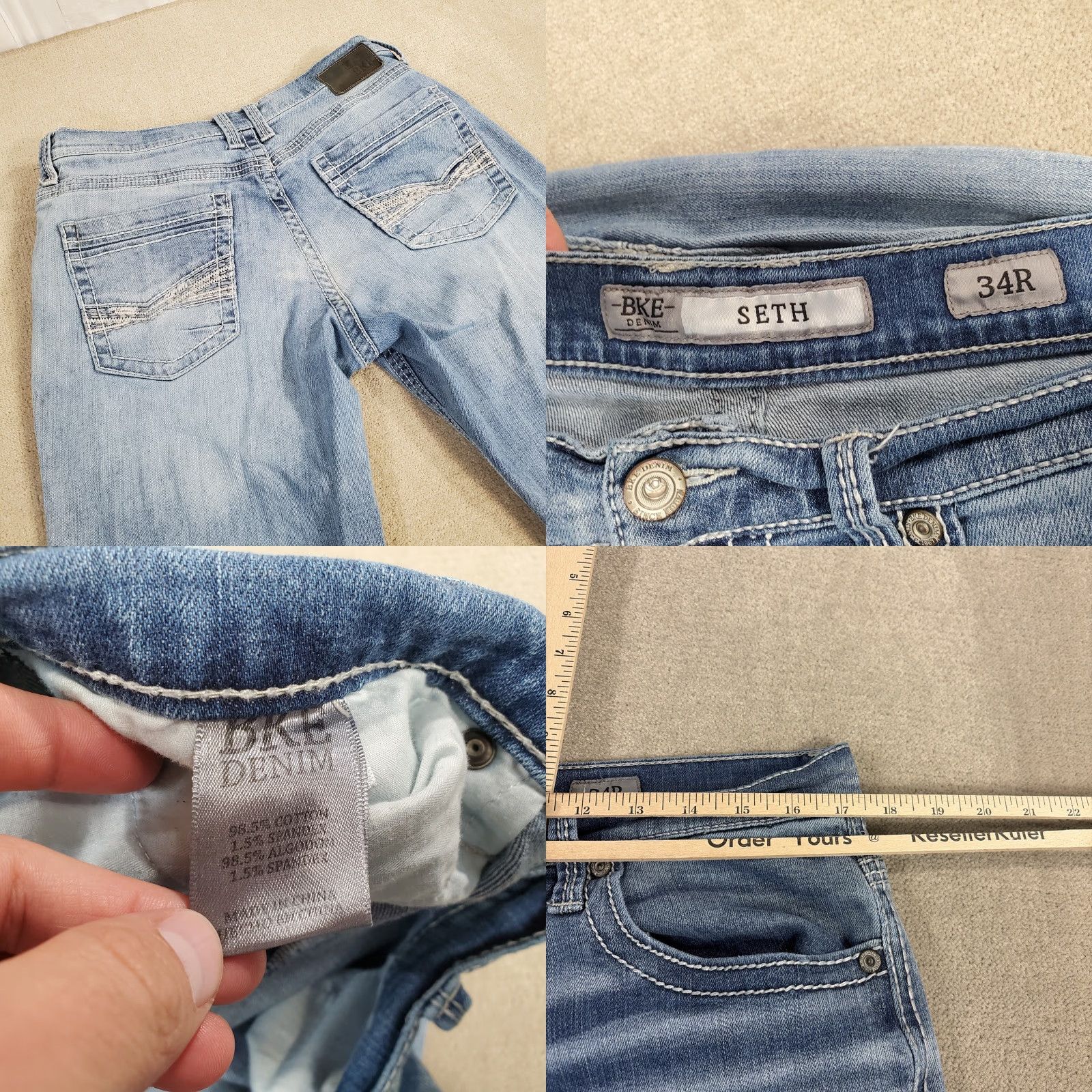 Vintage BKE Jeans Mens 34x29 Blue Seth Straight Leg Buckle Faded Medium Wash Denim * Size US 34 / EU 50 - 8 Thumbnail