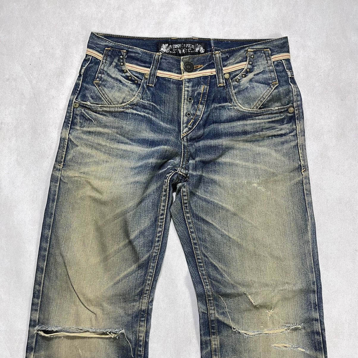 Japanese Brand Red Pepper Skull Stud Distressed Selvedge Waist Denim Pant Size US 31 - 4 Thumbnail