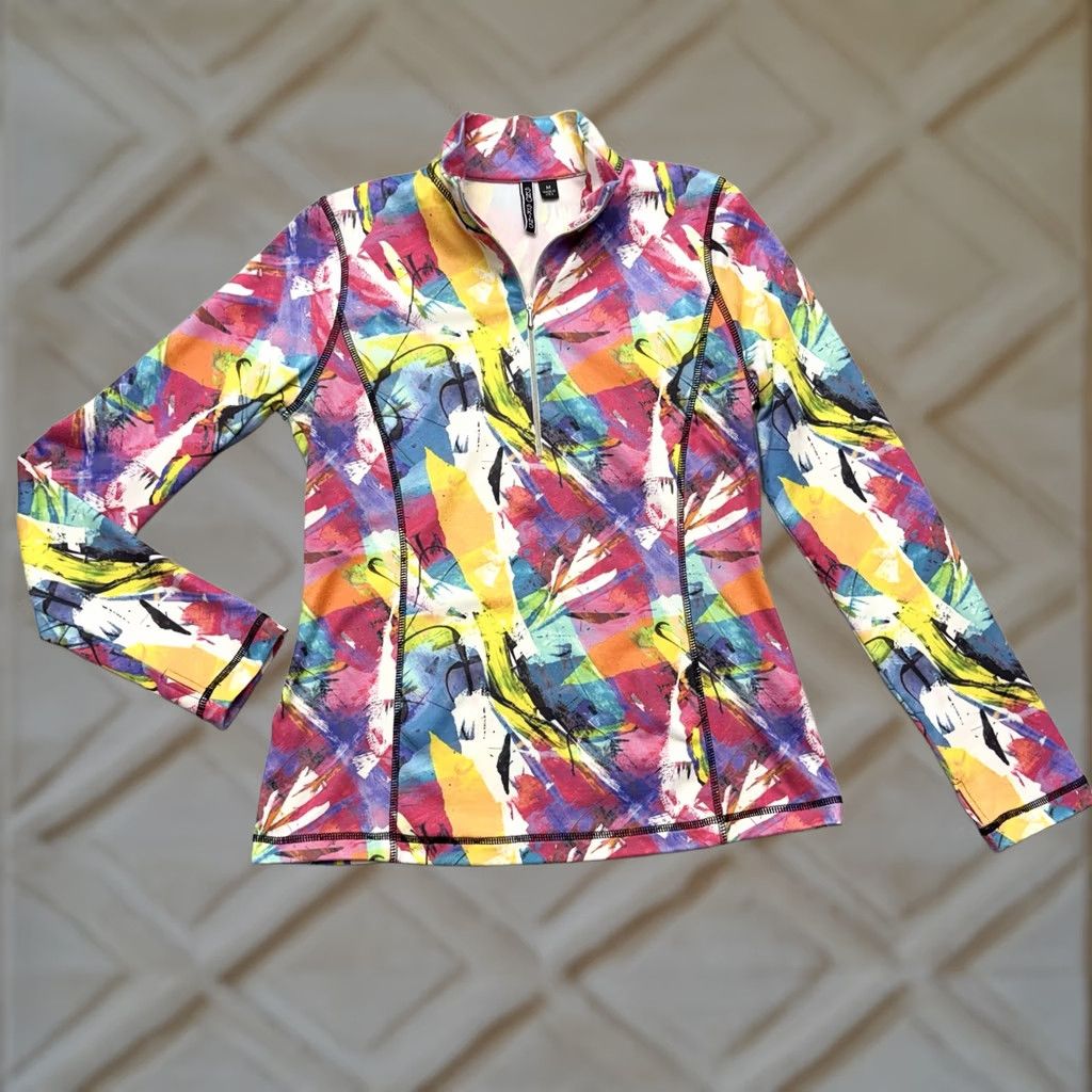 Vintage SNO SKINS Pullover Top M 1/4 Zip Microfiber Paper Mache Pink Purple White Green Size M / US 6-8 / IT 42-44 - 1 Thumbnail