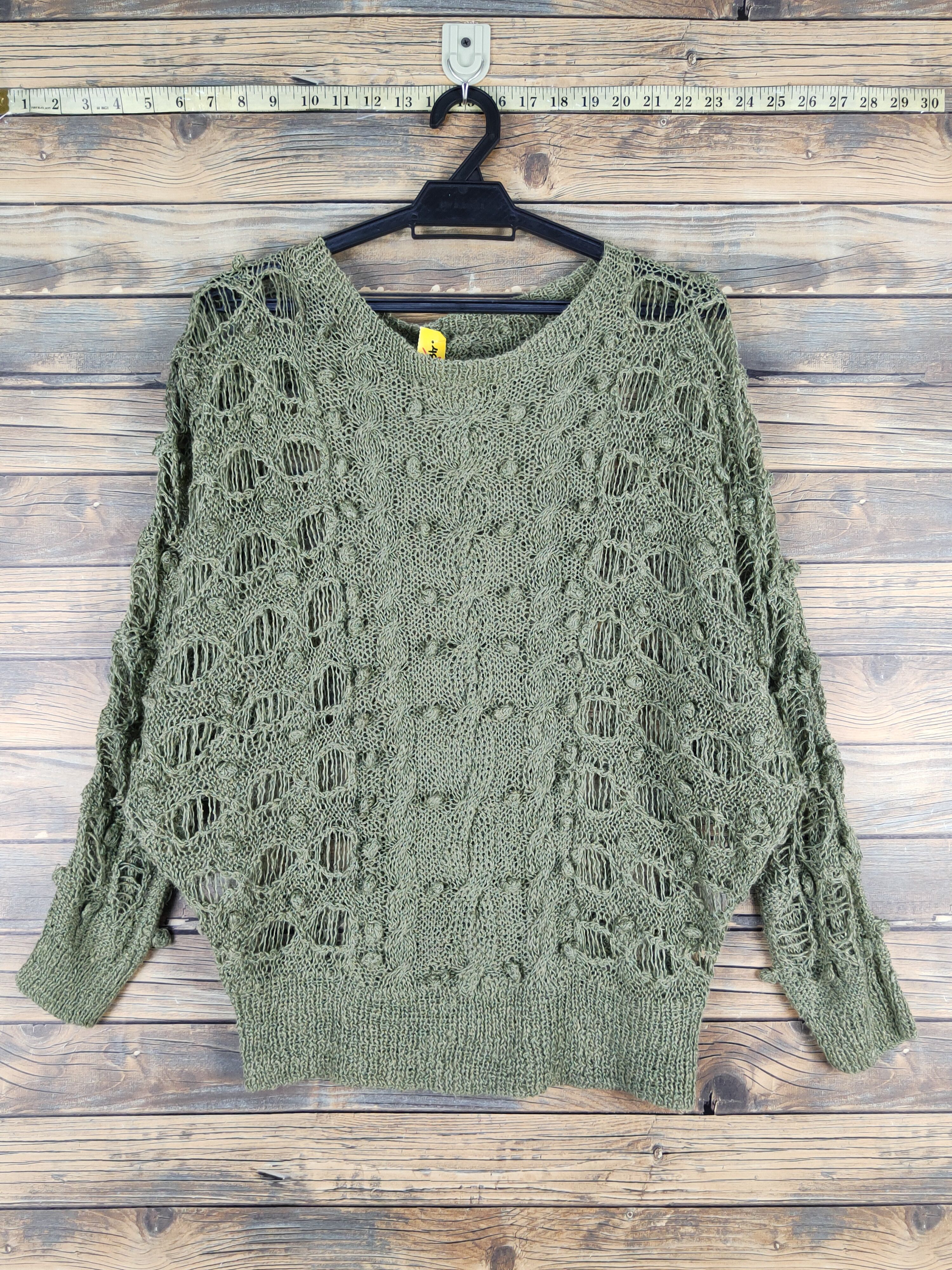 Japan vintage crochet meshnet ripped distres Knitwear #W1154