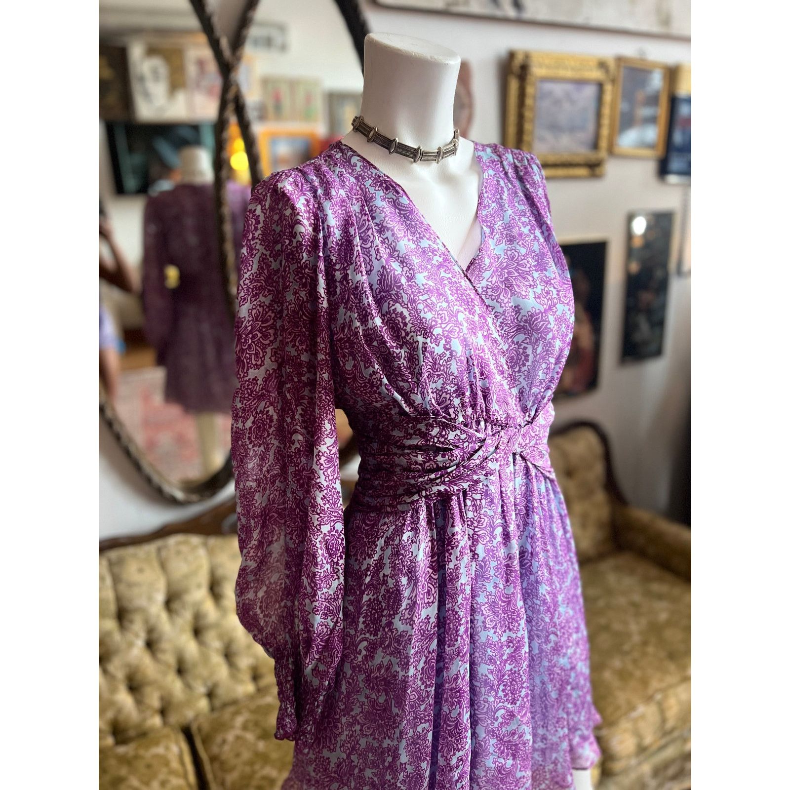 Amur AMUR Dress Purple/Blue Silk Chiffon Floral Dress Size 4 Size S / US 4 / IT 40 - 7 Thumbnail