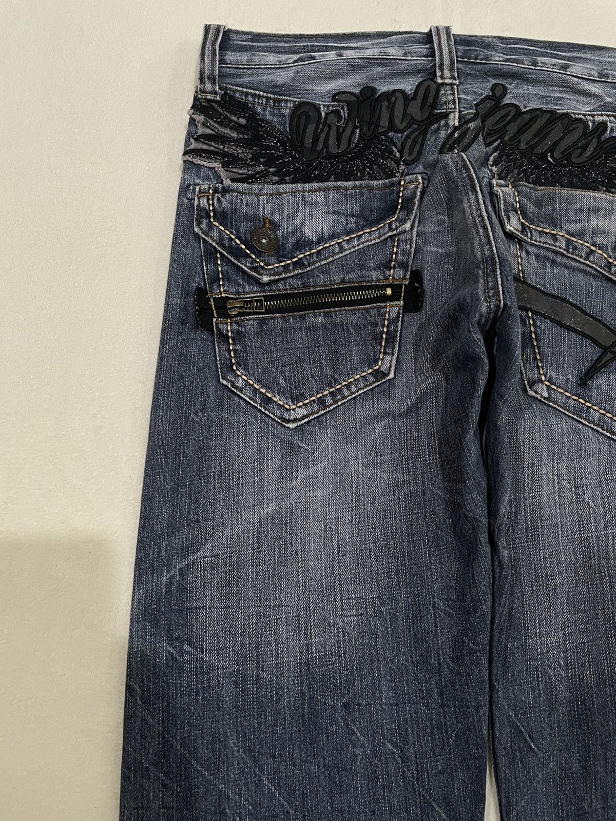 Japanese Brand Vintage Anti-Label Faded Distress Dark Blue Denim Jeans Size US 31 - 13 Thumbnail
