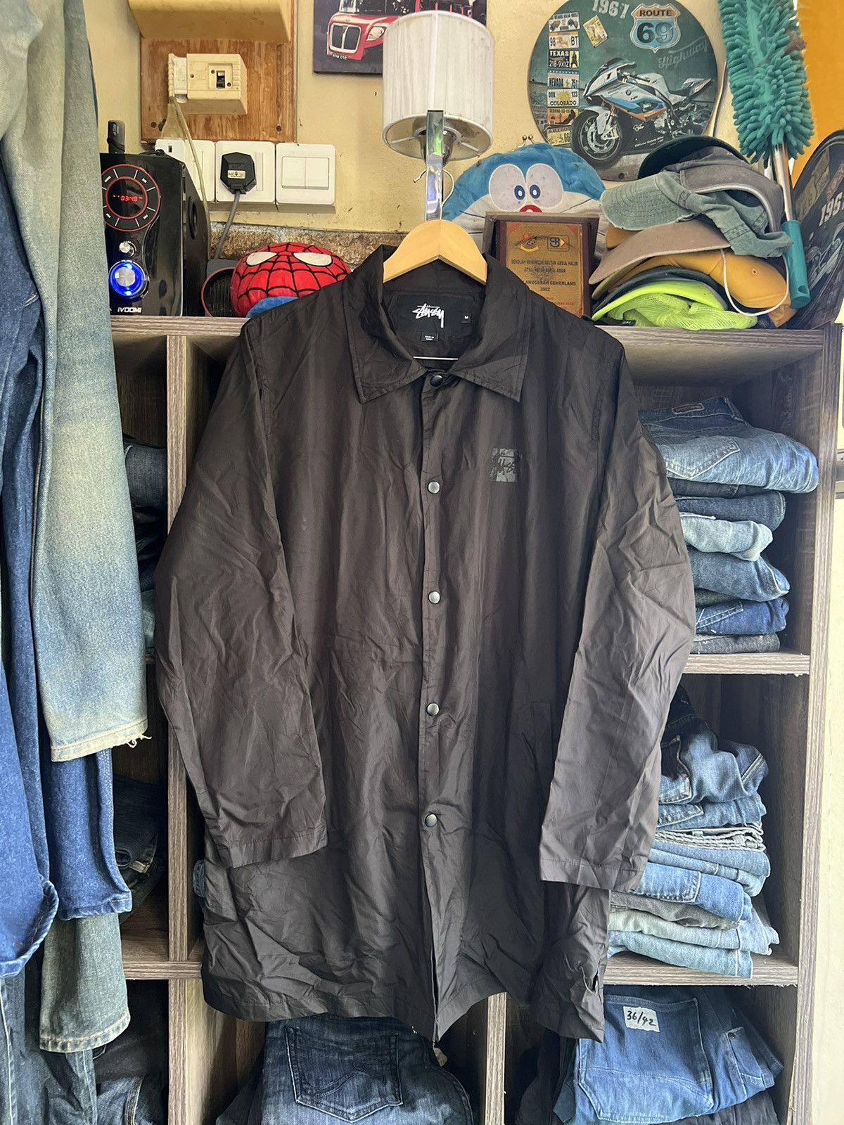 🔥Stussy Black Small Logo Long Button Jacket