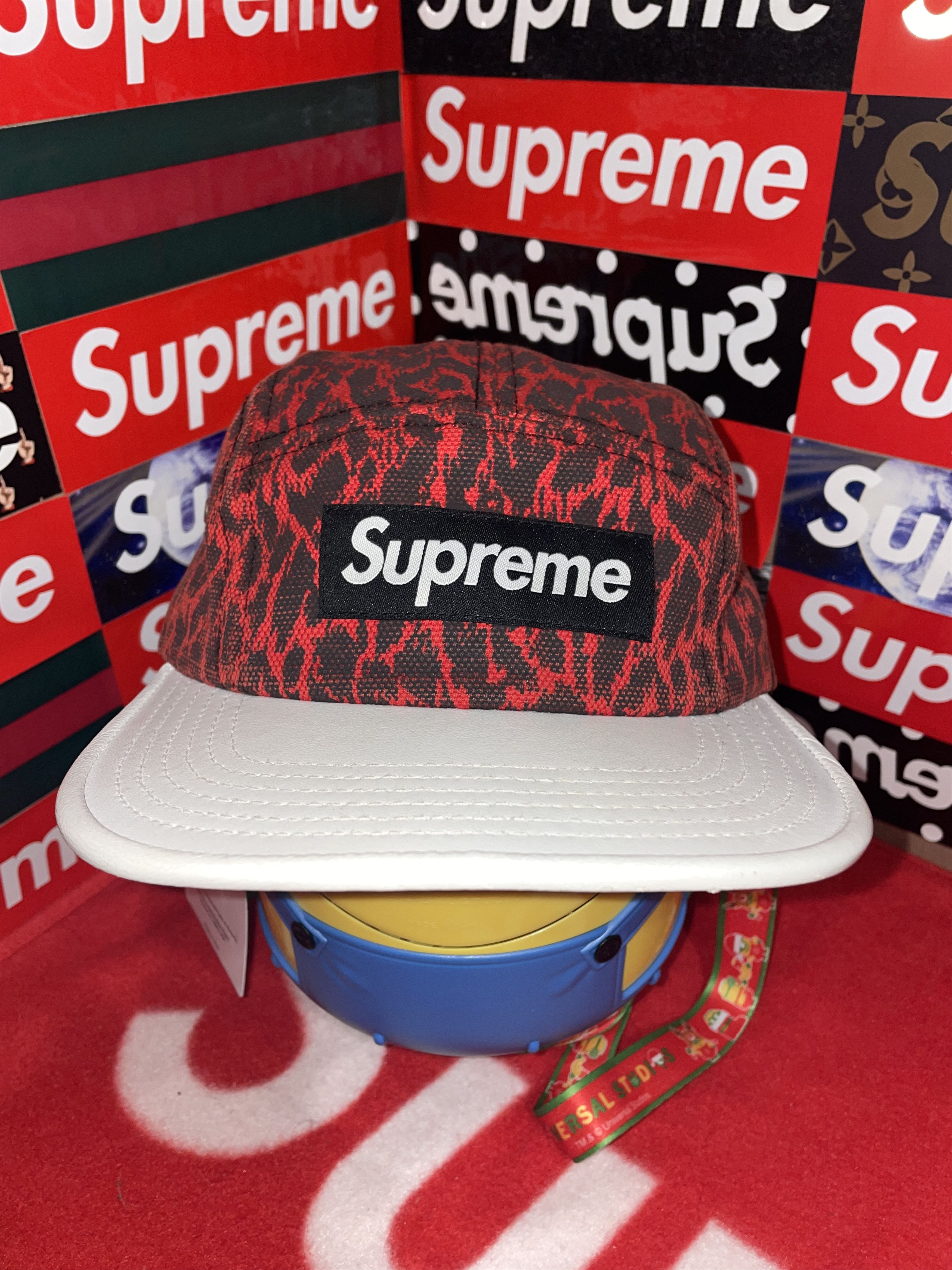 image of Supreme Ss13 Leopard W/ Leather Visor Camp Cap Red, Men's