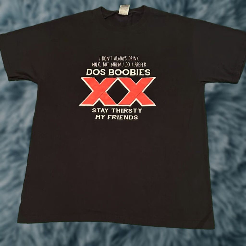 VINTAGE 90s Y2K Adult Humor Vulgar Drink Milk Boobies VTG Shirt Mens Large Black