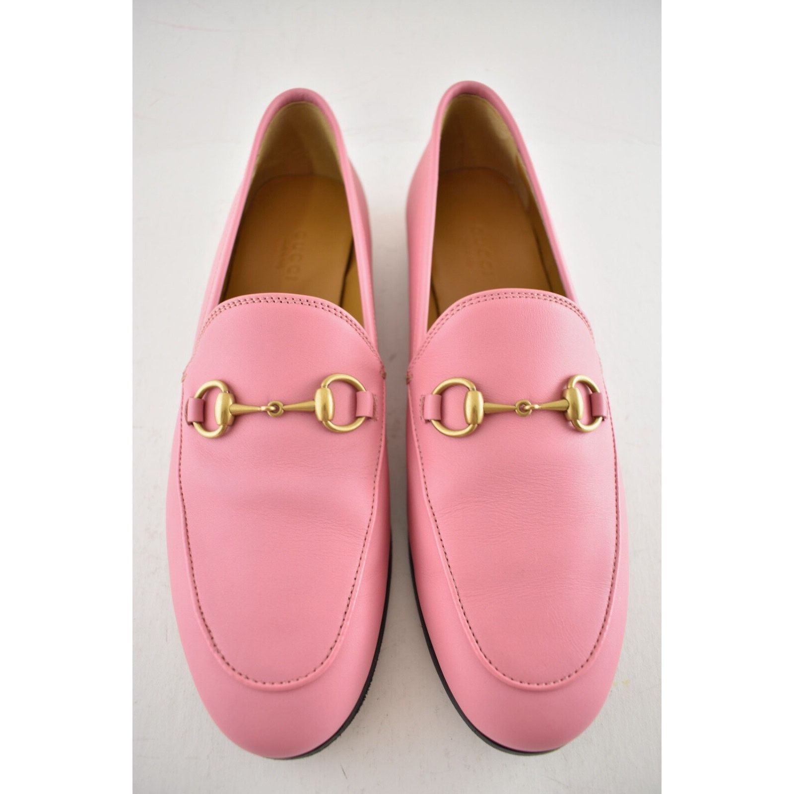 Gucci Gucci Jordaan Butterfly Pink Leather Gold Horsebit Mule Size US 7.5 / IT 37.5 - 9 Thumbnail