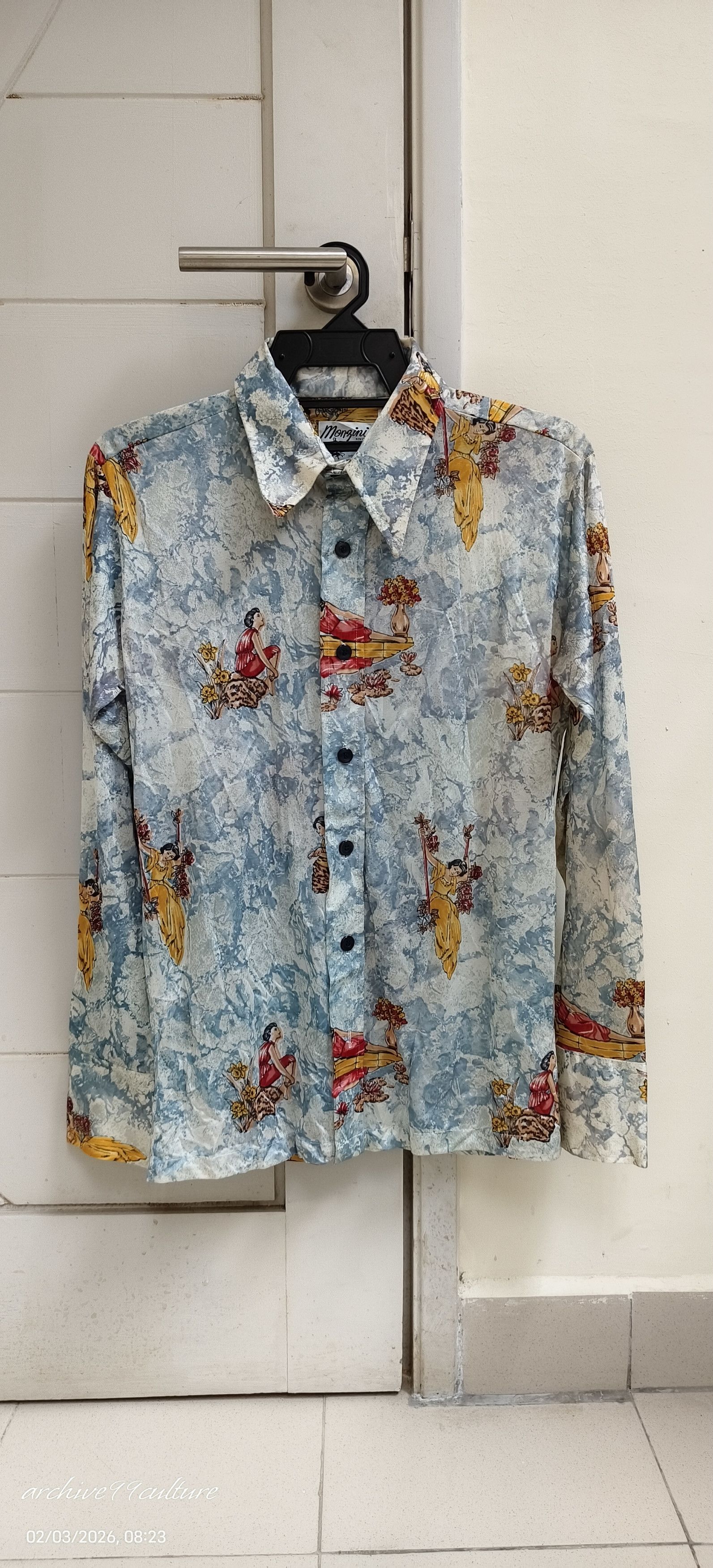 Vintage 70s Monzini by Monticello Novelty Print Disco shirt