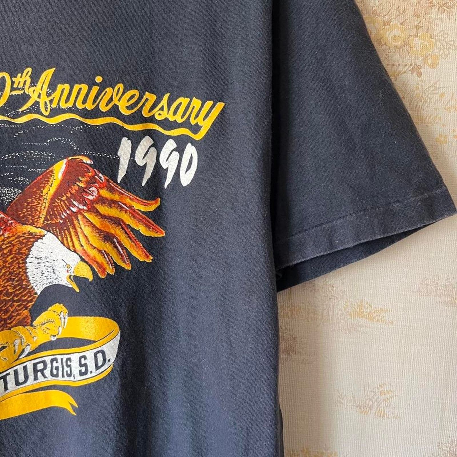 Hanes 1990 Sturgis 50th Anniversary T-Shirt | Faded Black | Fits M Size US M / EU 48-50 / 2 - 10 Thumbnail