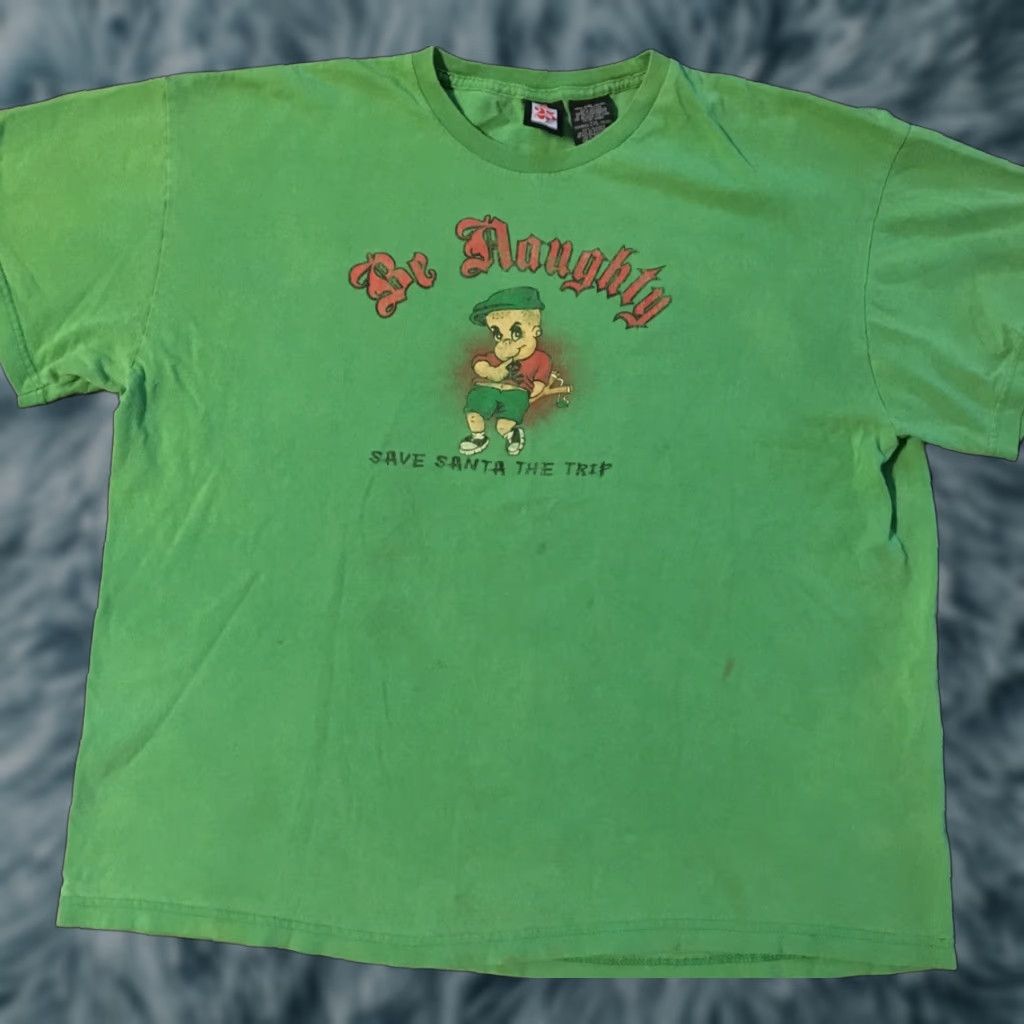 Vintage VINTAGE 90s Be Naughty Save Santa The Trip Distressed Shirt 2XL Green Graphic Tee Mens Grunge Christmas Holiday Dec 25 100% Cotton Size US XXL / EU 58 / 5 - 1 Thumbnail