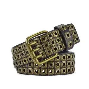 Other Dark Gold Triple Line Square Rivet Belt Size ONE SIZE - 1 Thumbnail