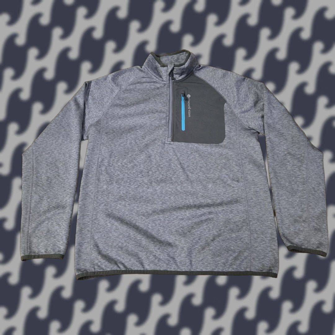 Vineyard Vines Pullover Mens M Heather Gray 1/4 Zip Chest Pocket Mock Neck Fleece Zip Pocket