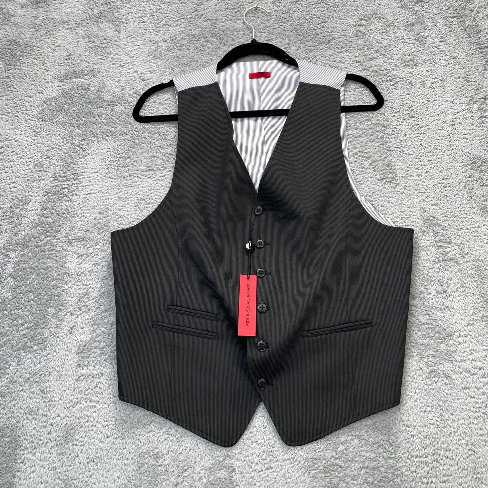 John Varvatos John Varvatos Vest Mens Medium Black Waistcoat Striped Back Cinch Button Front vest Size US M / EU 48-50 / 2 - 2 Thumbnail