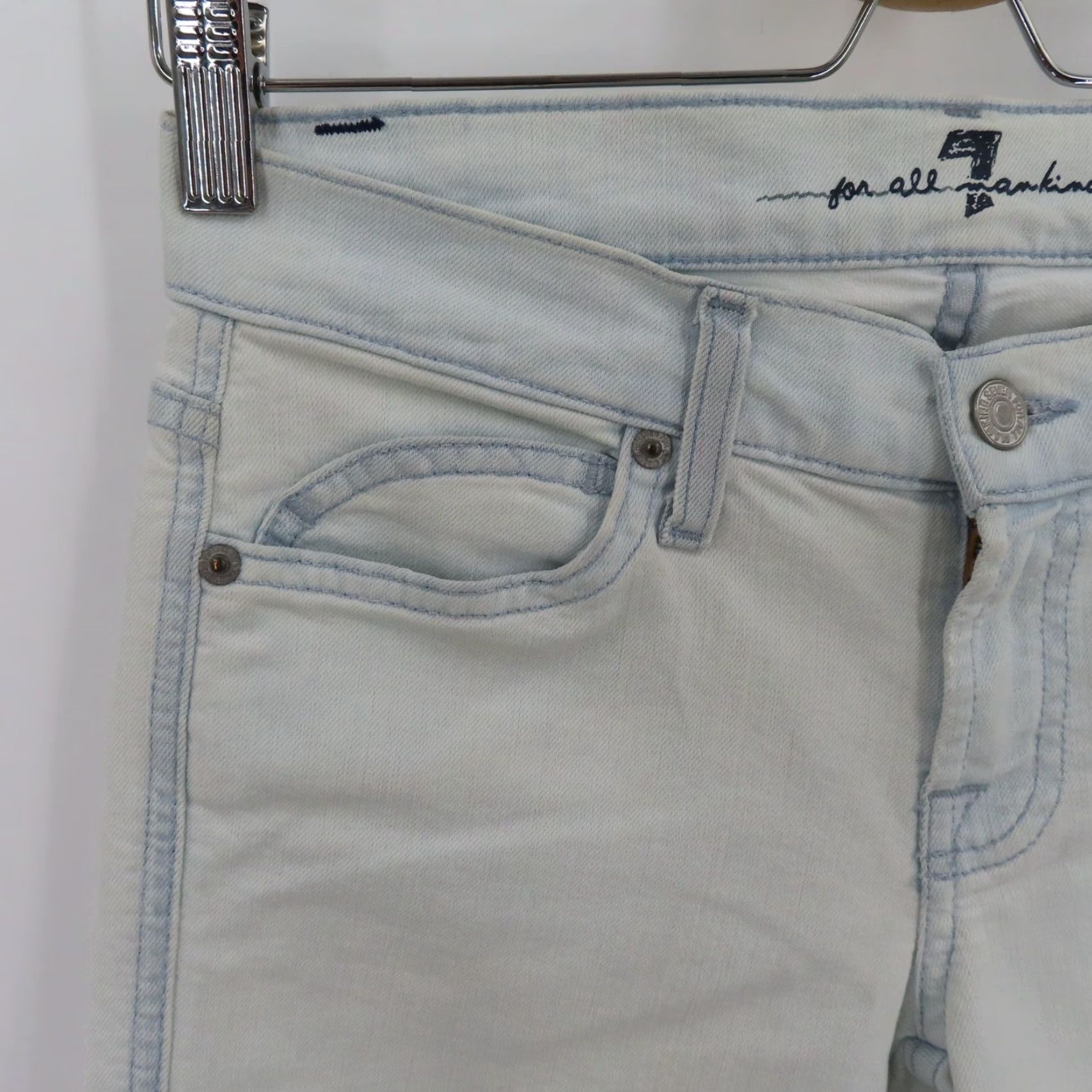 7 For All Mankind 7 For All Mankind Womens Jeans Straight Leg 25 Light Blue Denim White Washed Cotton Blend Size 42" / US 20 - 3 Thumbnail