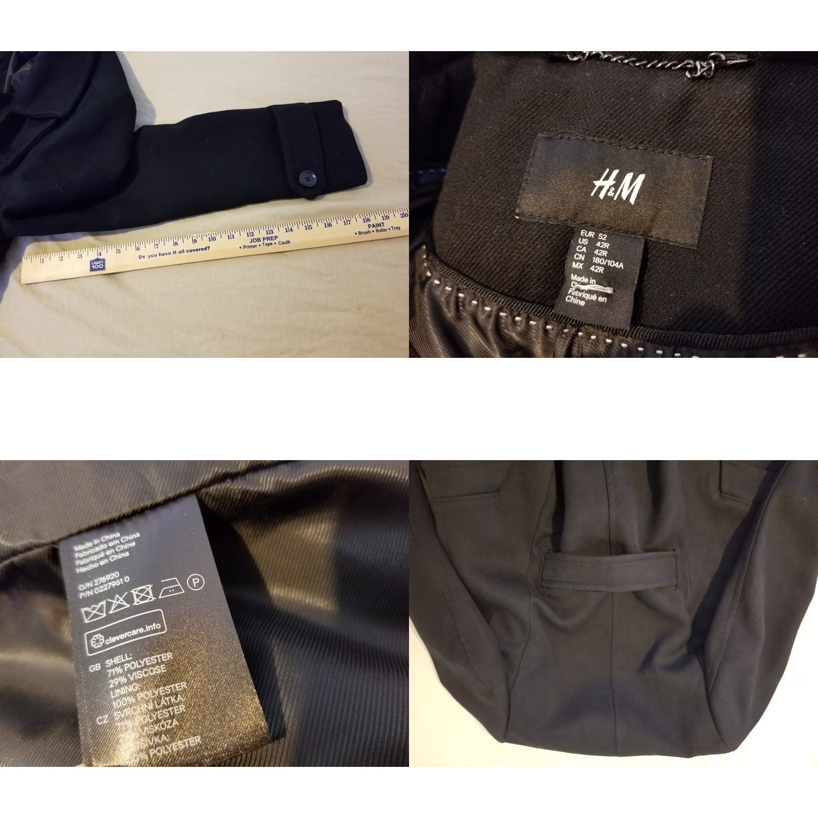 H&M Mens H&M Overcoat Jacket Black 42R Casual Business Formal Size US XS / EU 42 / 0 - 10 Thumbnail