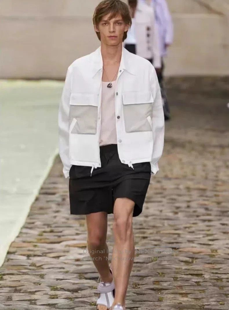 Hermes Jacket shirt jacket, grey and white color block, 10