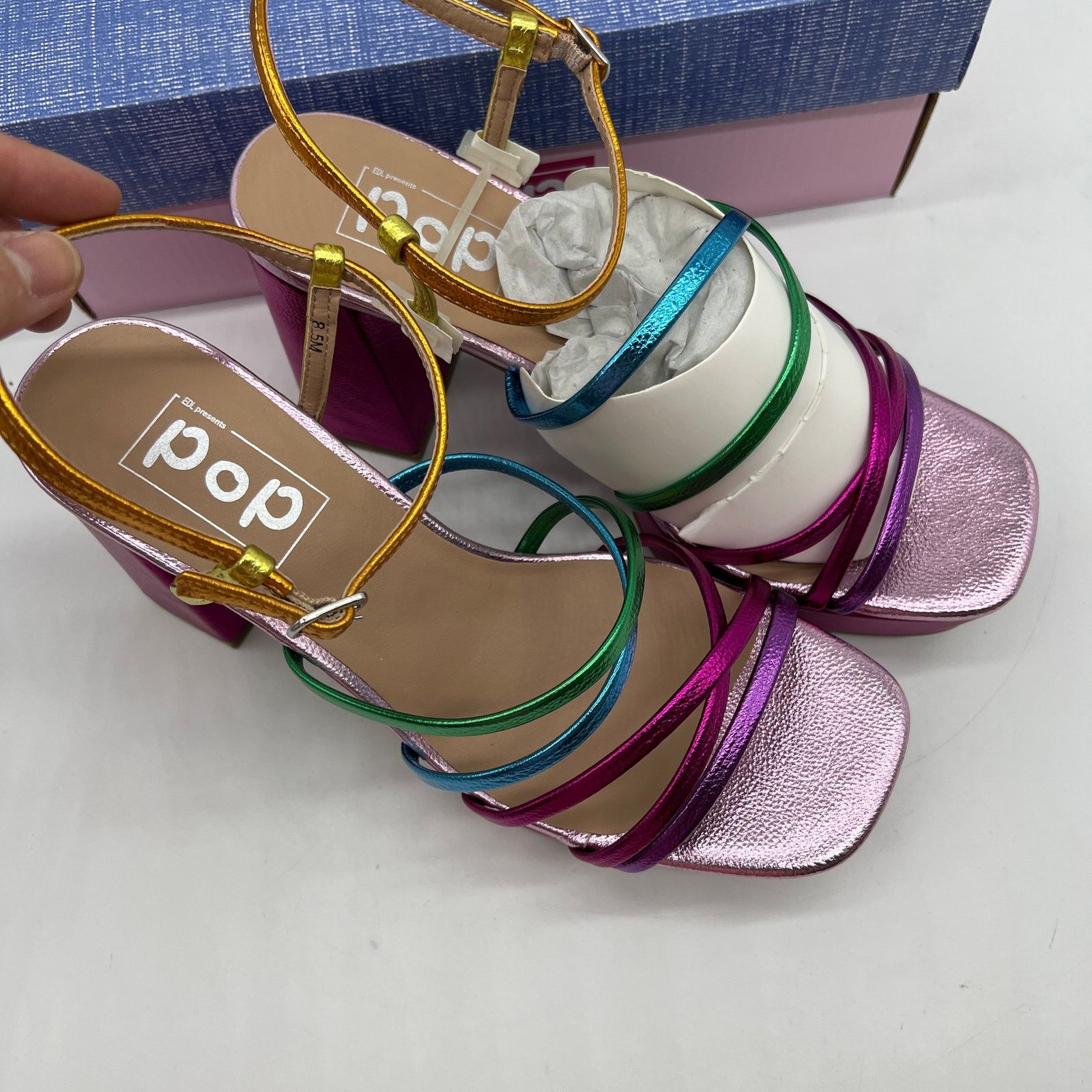 Other Pop Womens Kallie Heeled Sandals Pink Fuschia Multicolor Size US 8.5 / IT 38.5 - 3 Thumbnail