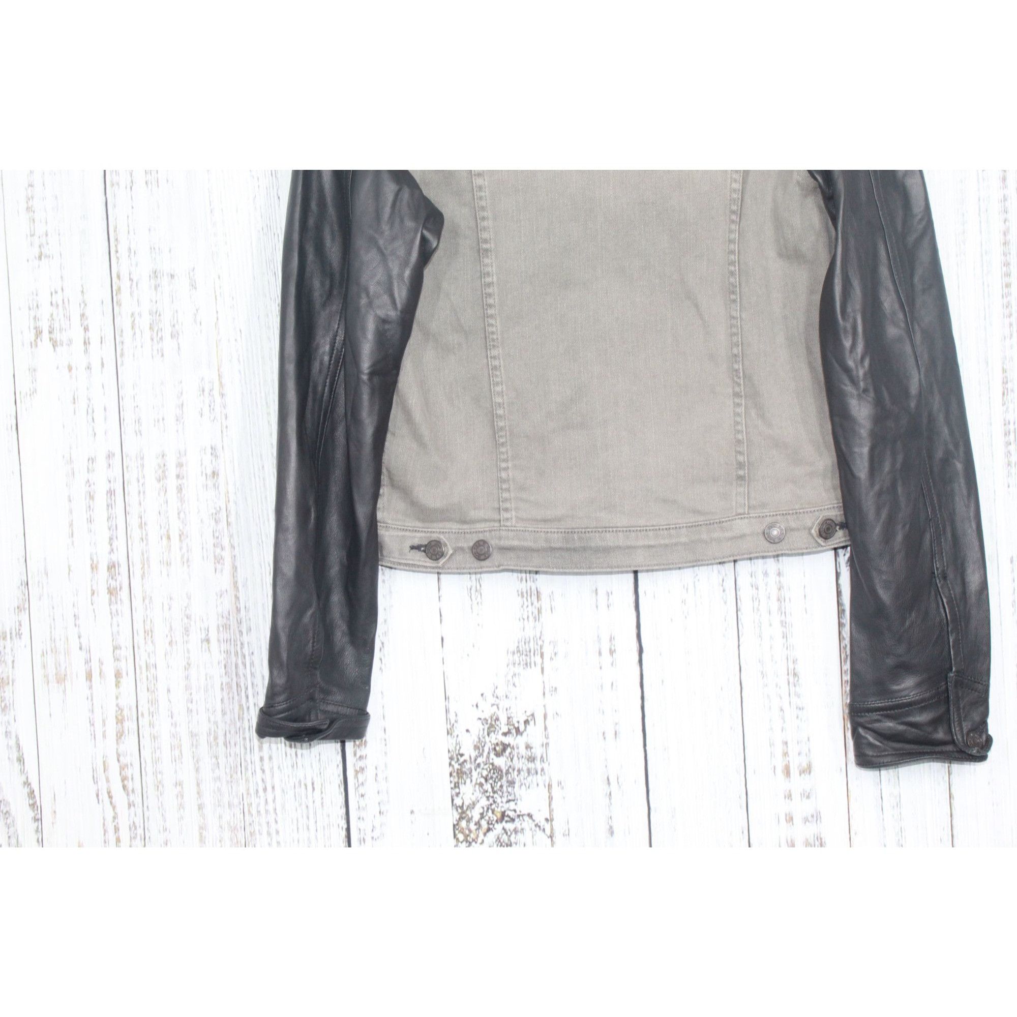 Leather × Rag & Bone Rag & Bone Women's Leather Sleeve Tattered Denim Jacket M Size M / US 6-8 / IT 42-44 - 5 Thumbnail