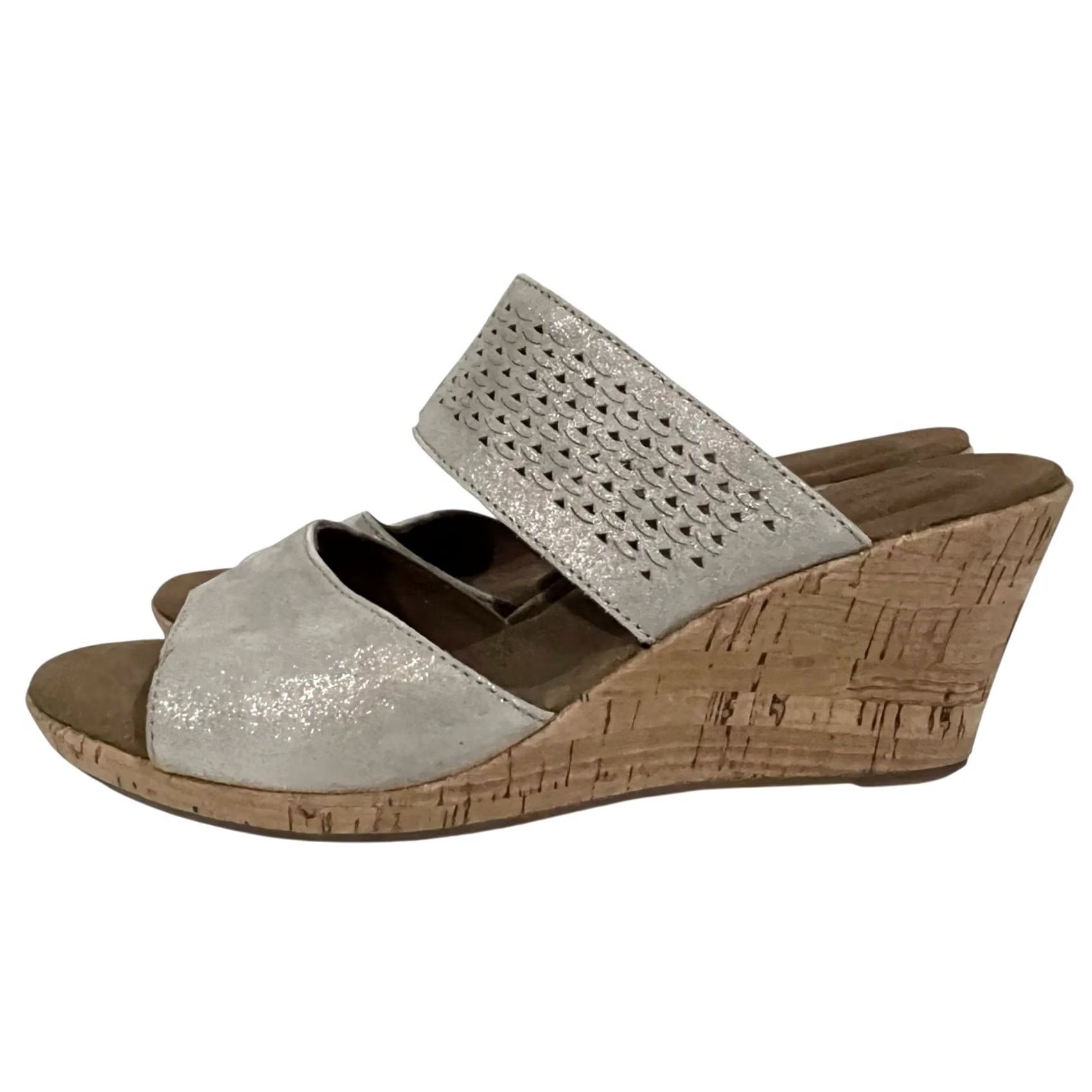 Rockport Rockport Briah Sandals Slip-On Gray Silver Leather Womens Size 8 Wedge 2-Band Mid Heel Hook & Loop Shoes Size US 8 / IT 38 - 5 Thumbnail