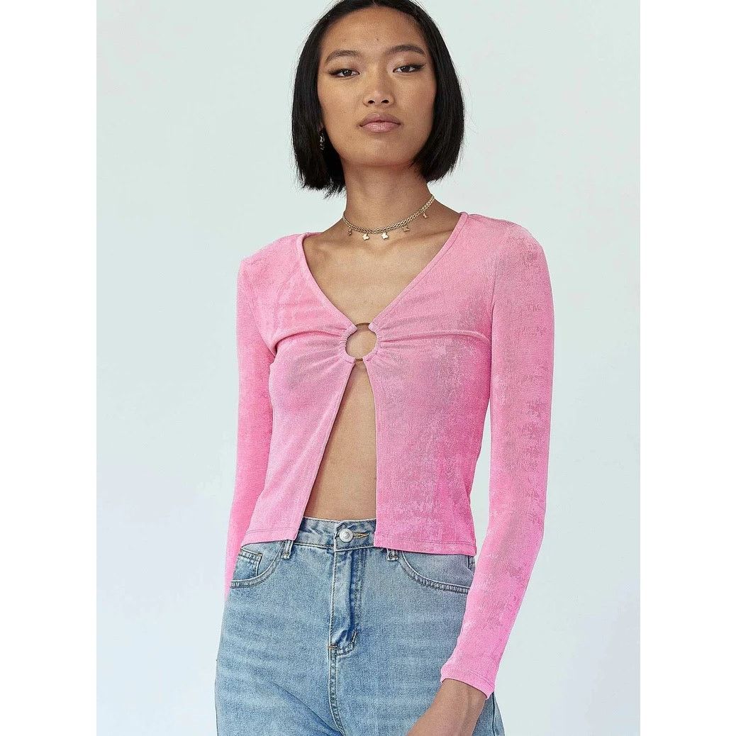 PRINCESS POLLY NWT Princess Polly Long Sleeve Pink Open Front Top Size L / US 10 / IT 46 - 10 Thumbnail