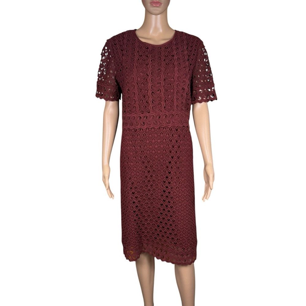 Ann Taylor NWT New Ann Taylor Tulip Lace Cotton Burgundy Dress Size 10 Size L / US 10 / IT 46 - 3 Thumbnail