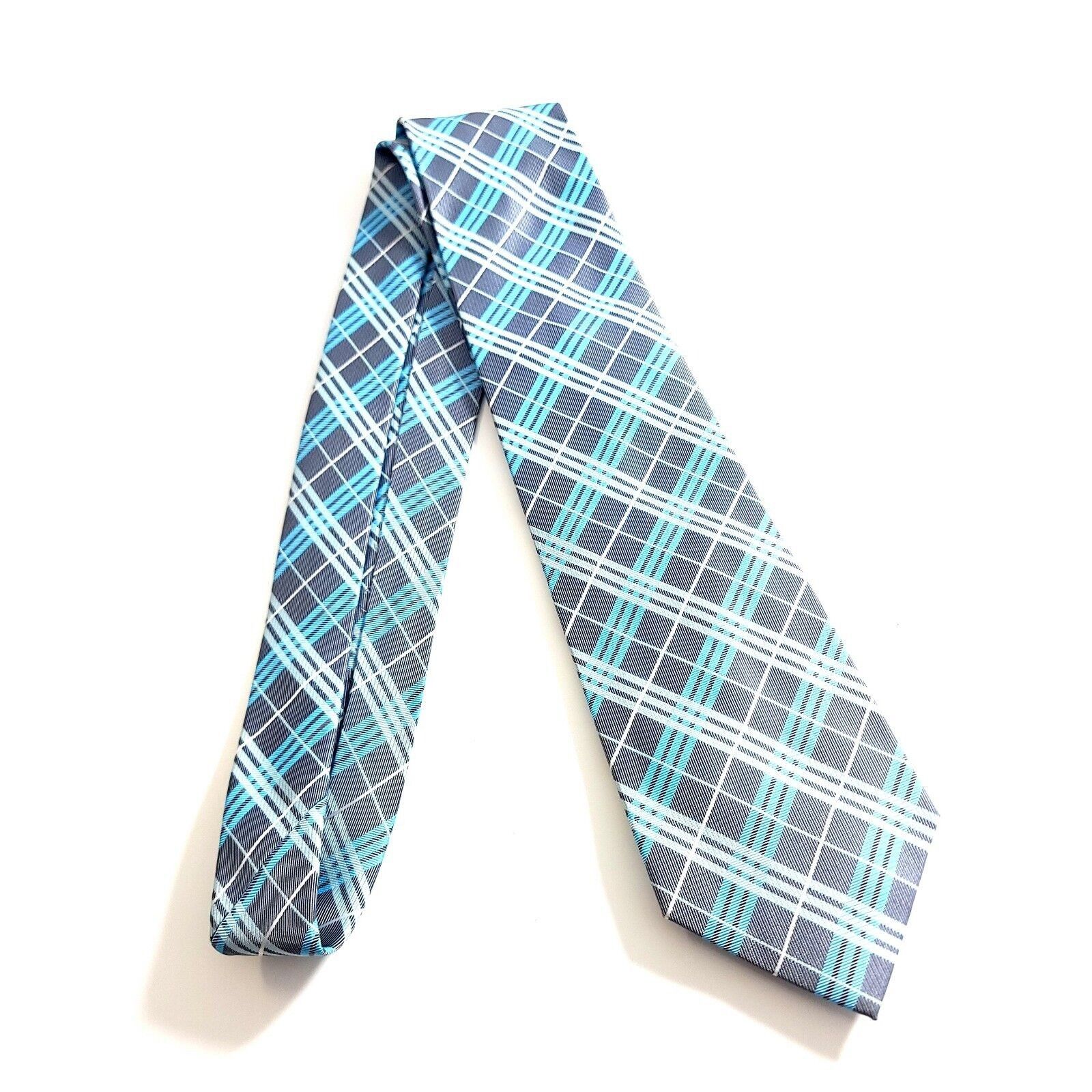 Designer Unbranded Gray Teal Woven Plaid Polyester Tie Size ONE SIZE - 6 Thumbnail