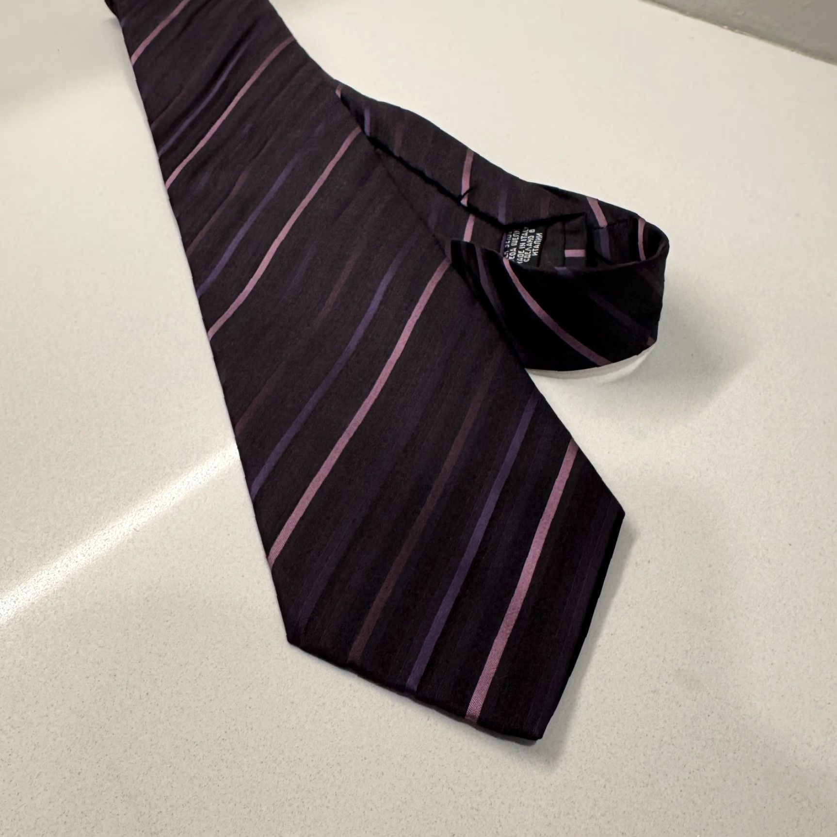 Hugo Boss HUGO BOSS Tie Purple Stripe Silk Italy Necktie Casual Multicolor Preppy Size ONE SIZE - 6 Thumbnail